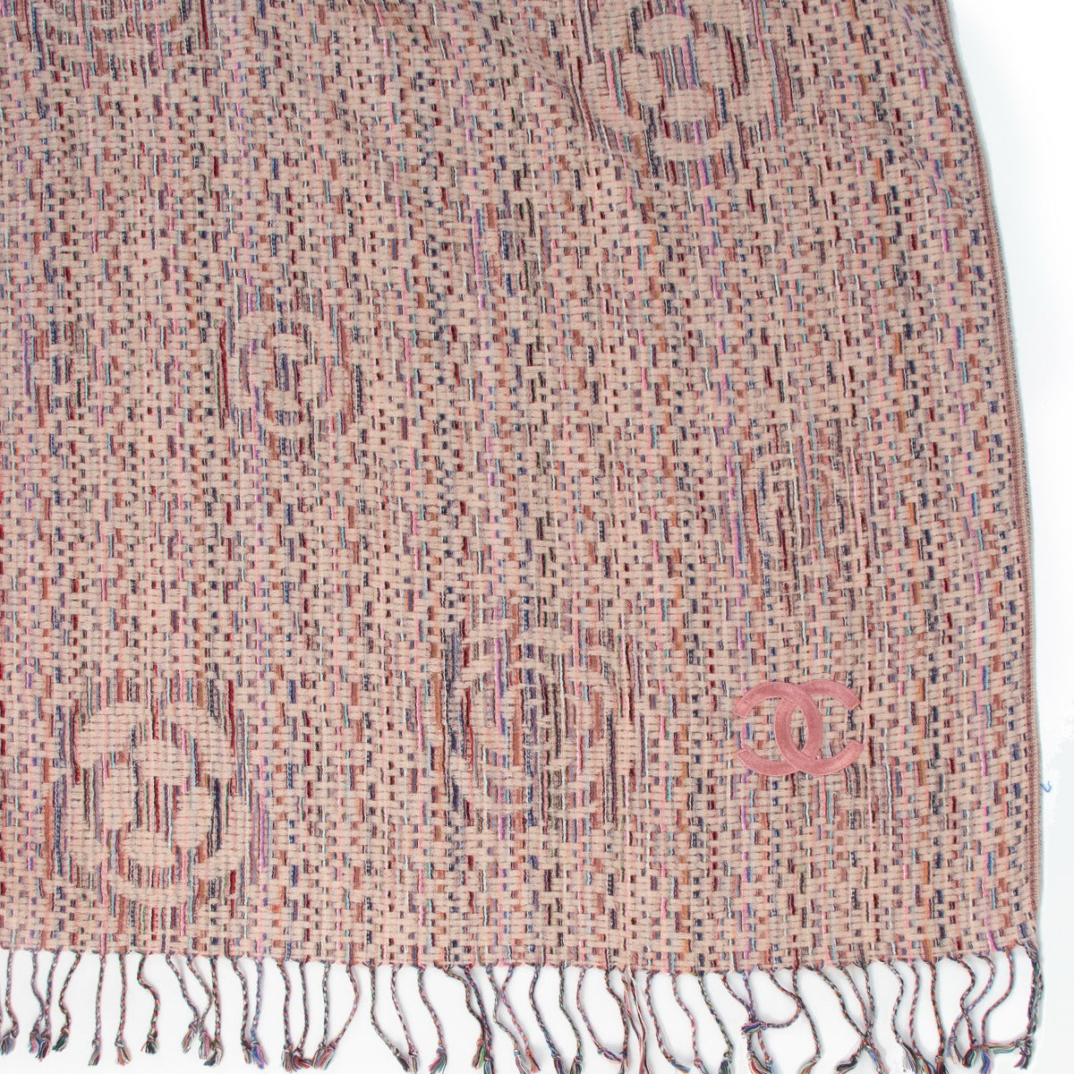 Chanel Cashmere Multicolor Pink Tweed Scarf