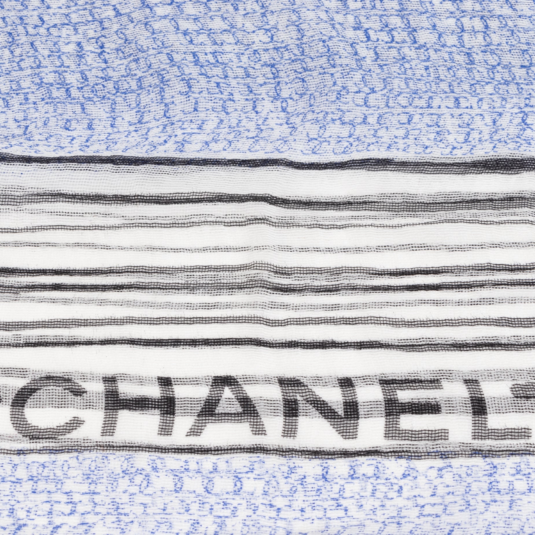 Chanel Silk Mousseline CC Logo Stripe Scarf