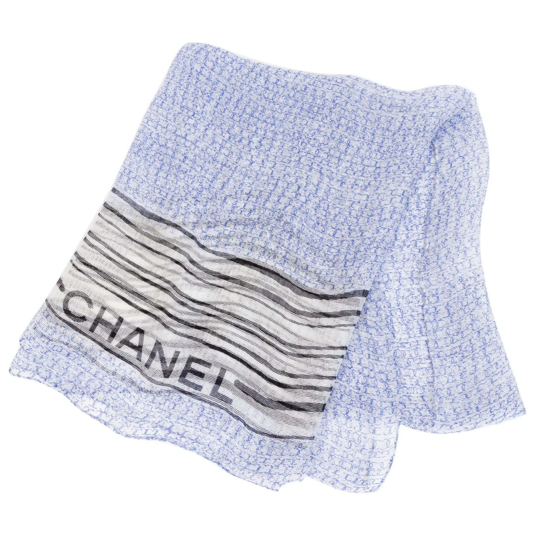 Chanel Silk Mousseline CC Logo Stripe Scarf