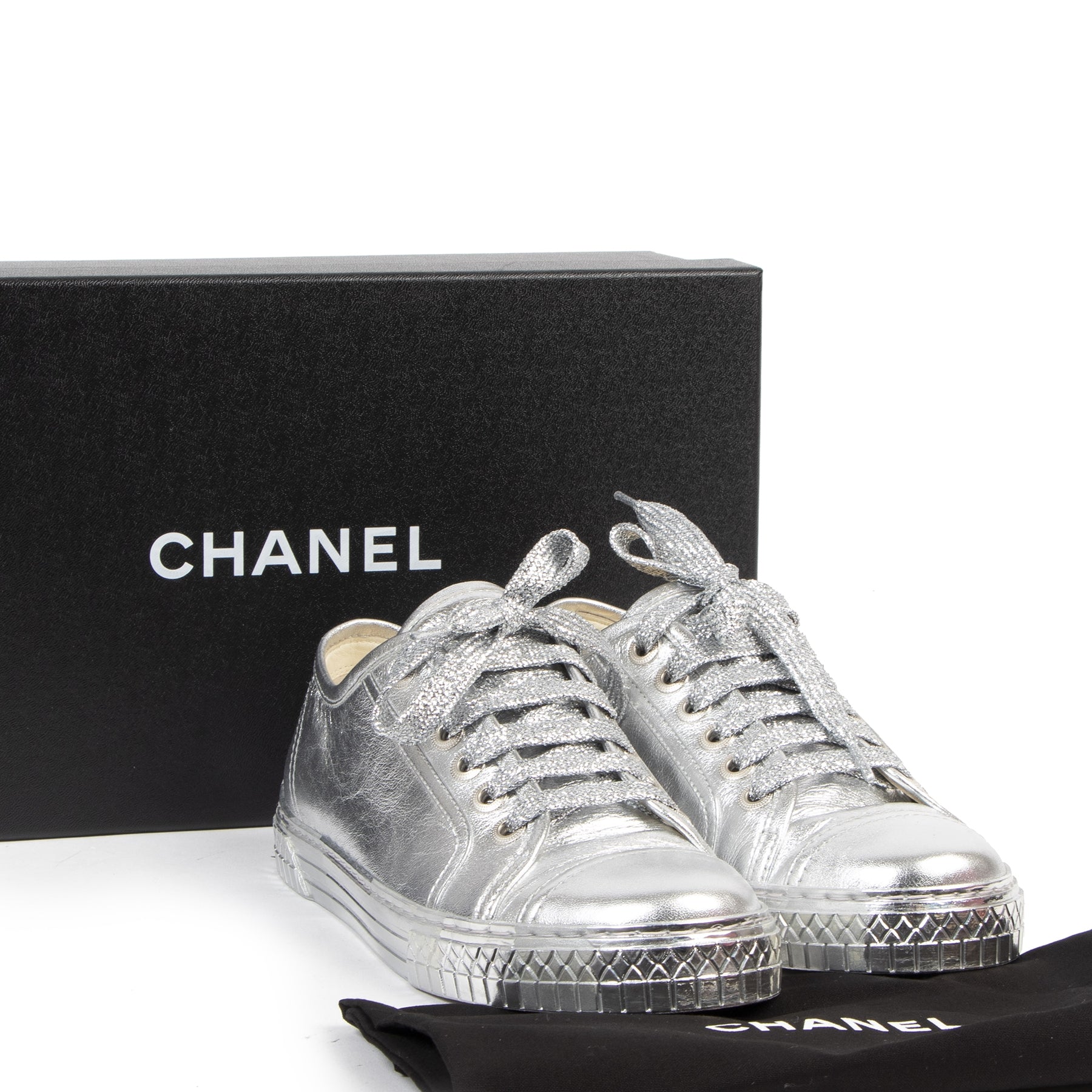 Chanel Silver Leather Sneakers - size 36.5 - for the best price at labellov