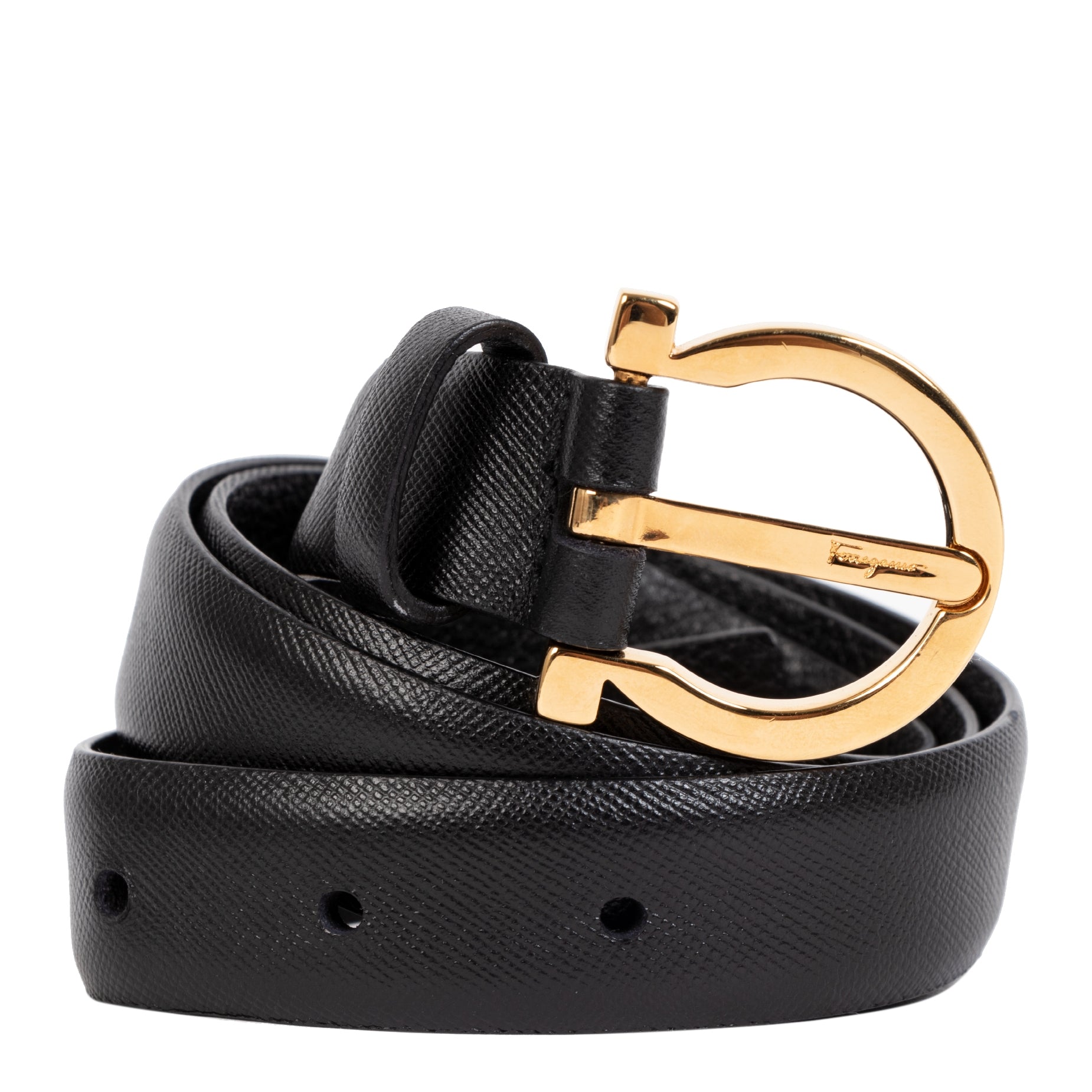 Ferragamo Black Gold Belt - Size 7