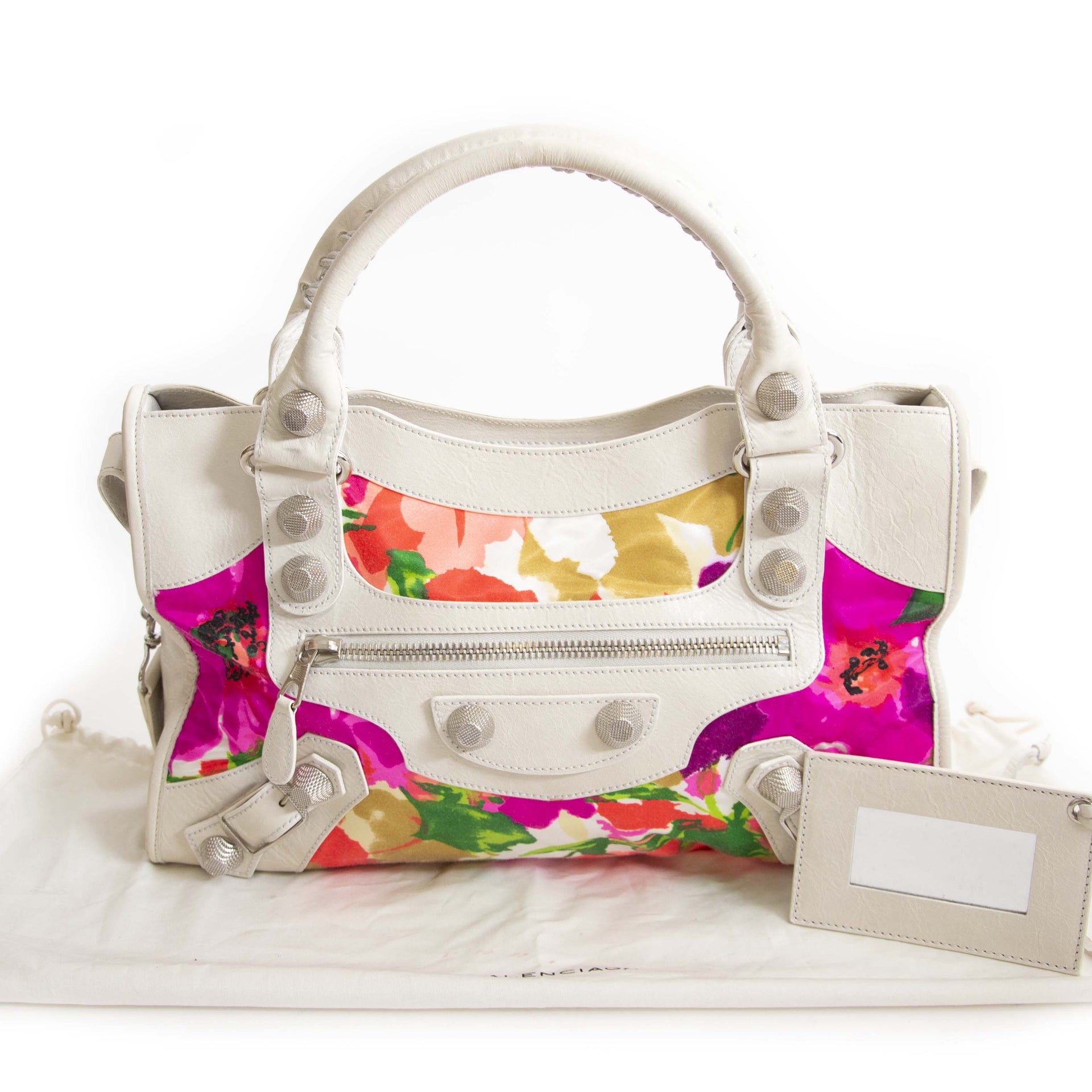 Authentieke tweedehands vintage Balenciaga Floral Limited Edition City Bag online shopping webshop LabelLOV