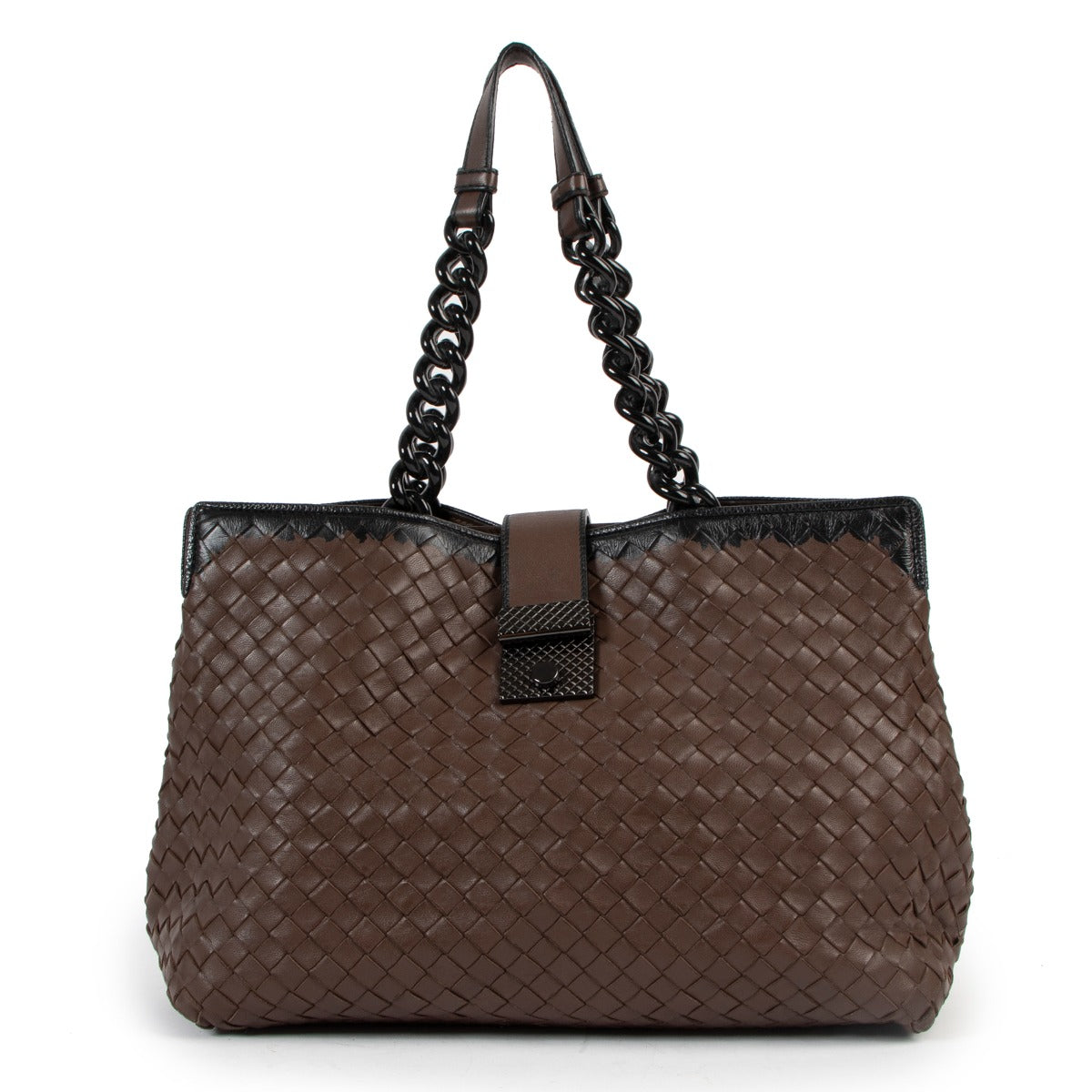 Bottega Veneta Brown Intrecciato Glass Chain Bag