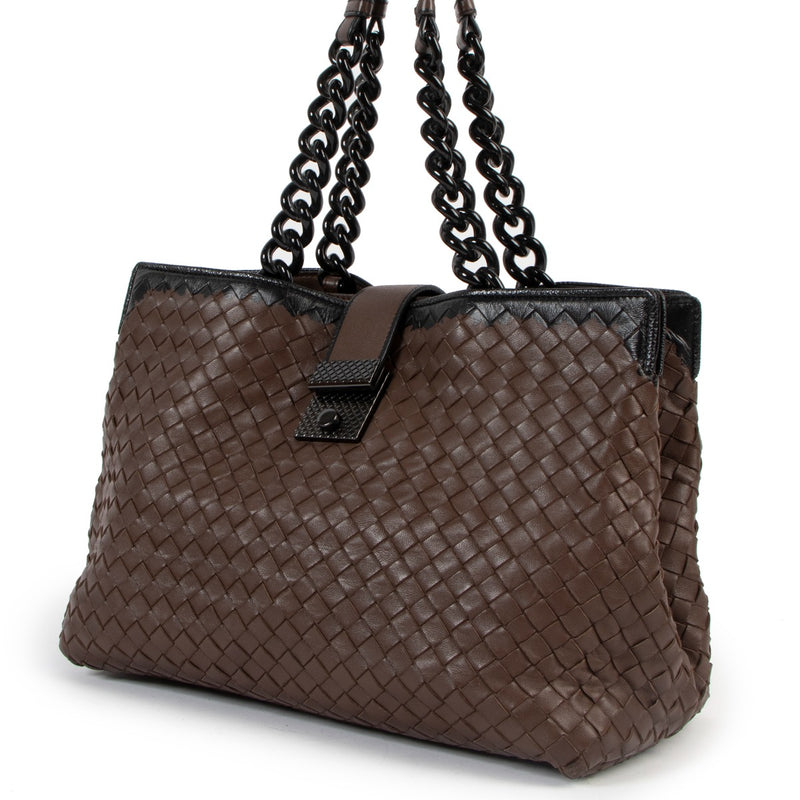 Bottega Veneta Brown Intrecciato Glass Chain Bag