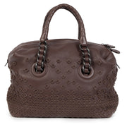 Authentique seconde-main vintage Bottega Veneta Intorechato Mini Boston Top Handle Bag Dark Brown Deer achète en ligne webshop LabelLOV