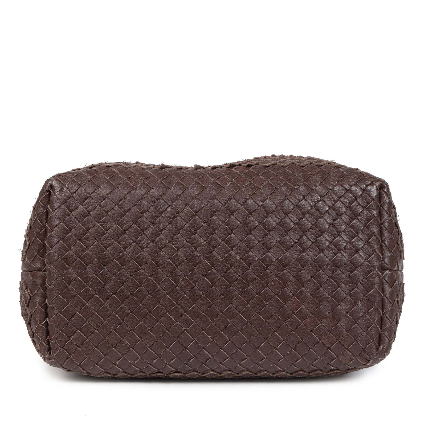 Authentic second-hand vintage Bottega Veneta Intorechato Mini Boston Top Handle Bag Dark Brown Deer buy online webshop LabelLOV