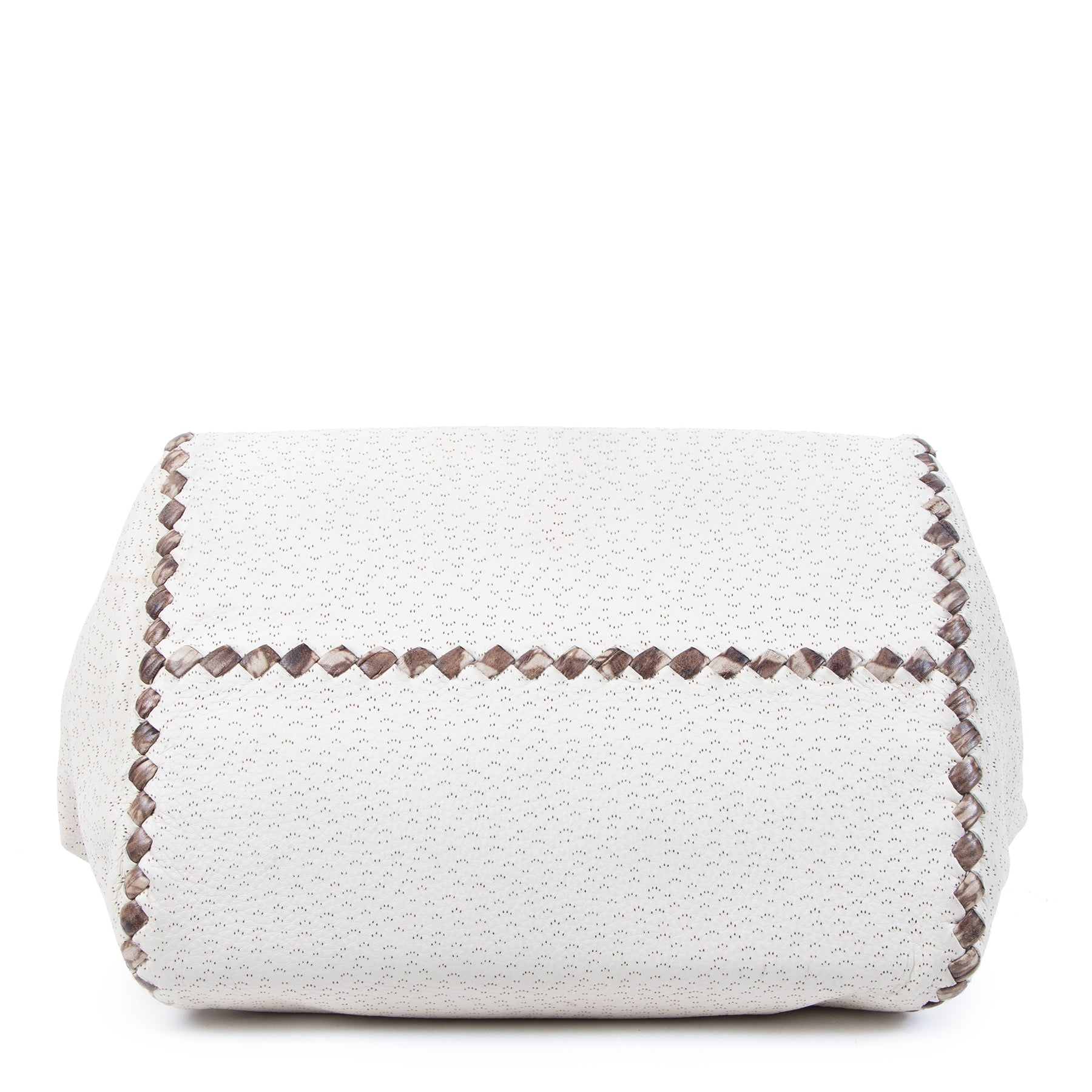 Authentic second-hand vintage Bottega Veneta Cream Cervo Deerskin Perforated Zip Tote buy online webshop LabelLOV
