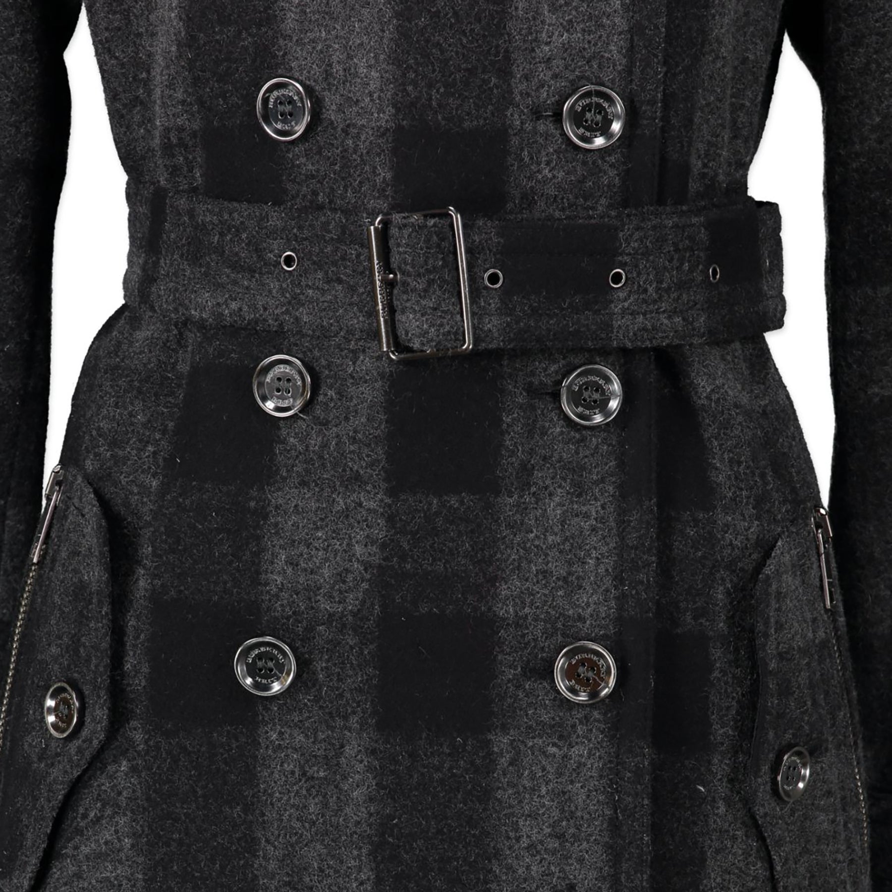 K59* BURBERRY BRIT Check Pattern Wool Coat Size ITA38