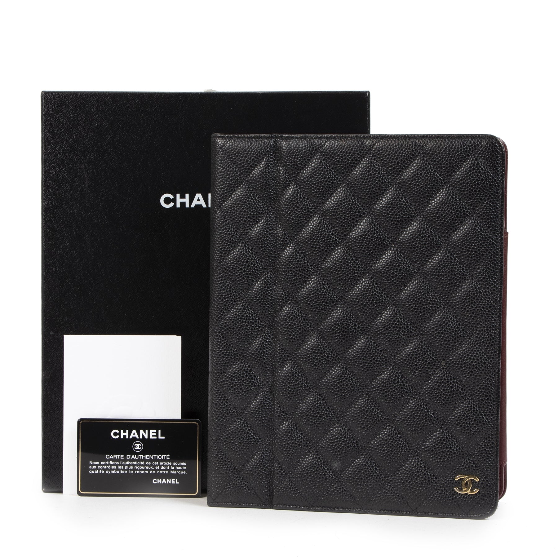 Authentic secondhand Chanel Black Caviar Leather Ipad 2 / 3 Case designer accessories fashion designer brands luxury vintage webshop safe secure online shopping worldwide shipping delivery