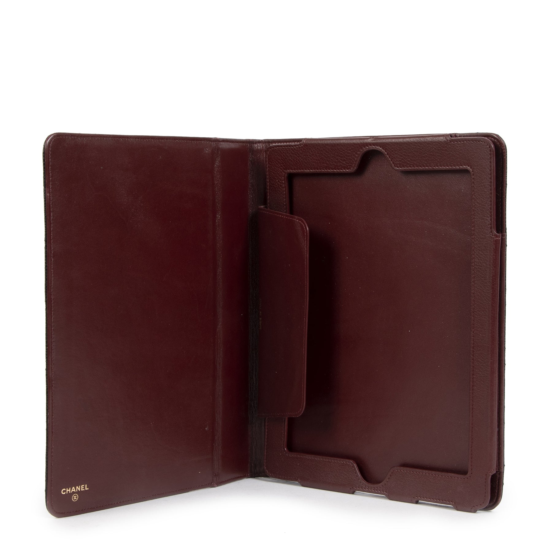 Authentieke Tweedehands Chanel Black Caviar Leather Ipad 2 / 3 Case juiste prijs veilig online shoppen luxe merken webshop winkelen Antwerpen België mode fashion ipad hoes zwart leder