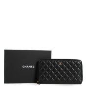 Chanel Black Lambskin Classic Large Zipped Wallet