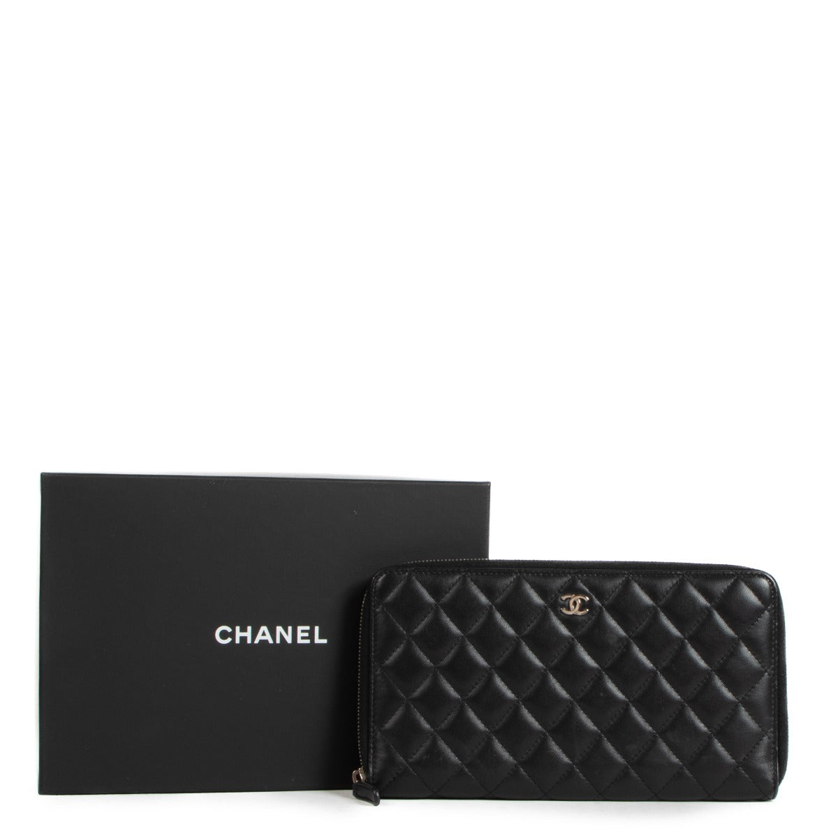 Chanel Black Lambskin Classic Large Zipped Wallet