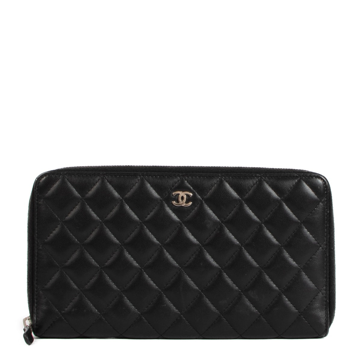 Chanel Black Lambskin Classic Large Zipped Wallet