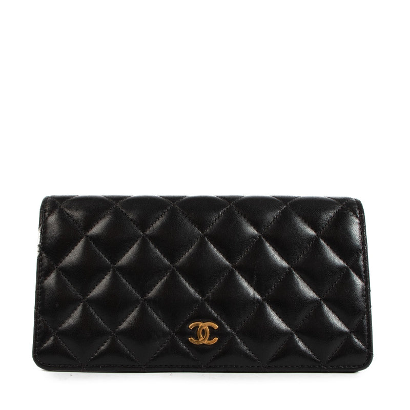 Chanel Black Lambskin Classic Long Wallet