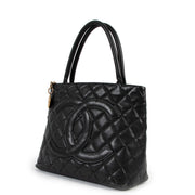 Chanel Black Quilted Caviar Leather Vintage Medaillon Tote Bag