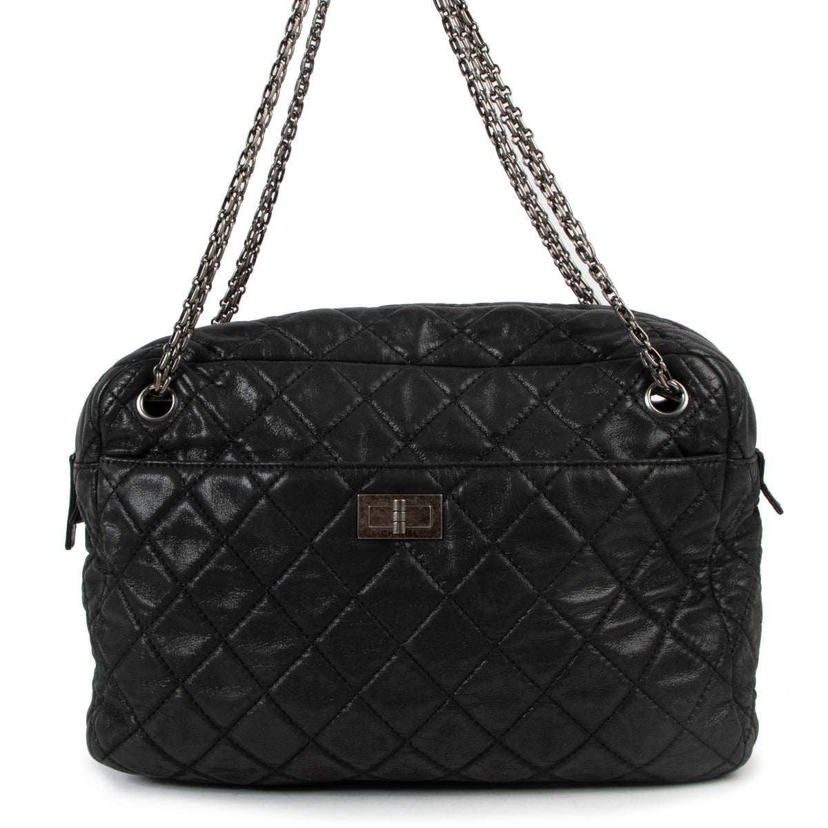 Chanel Black Shimmer 2.55 Reissue Large Camera Bag