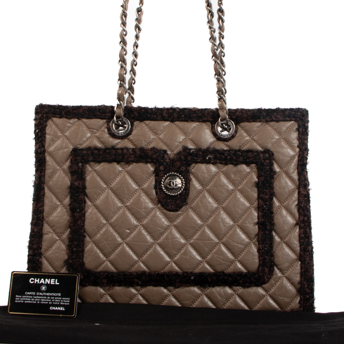 shop 100% authentic second hand Chanel Taupe Tweed Trim Tote Bag on Labellov.com