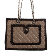 Chanel Taupe Tweed Trim Calfskin Secrets Tote Bag