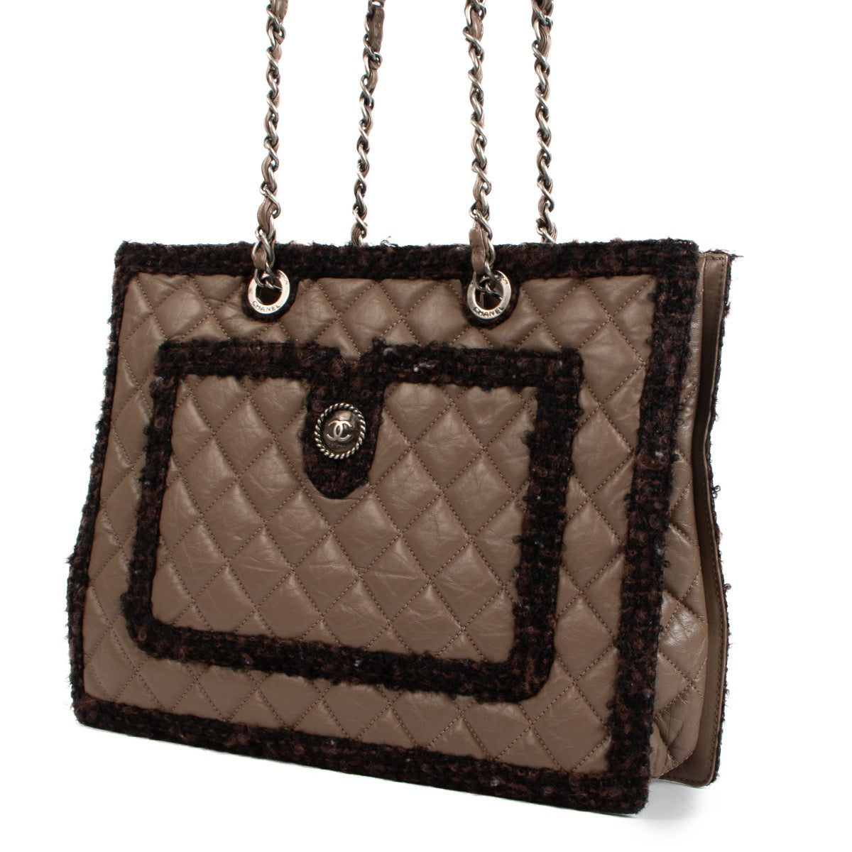 shop 100% authentic second hand Chanel Taupe Tweed Trim Tote Bag on Labellov.com