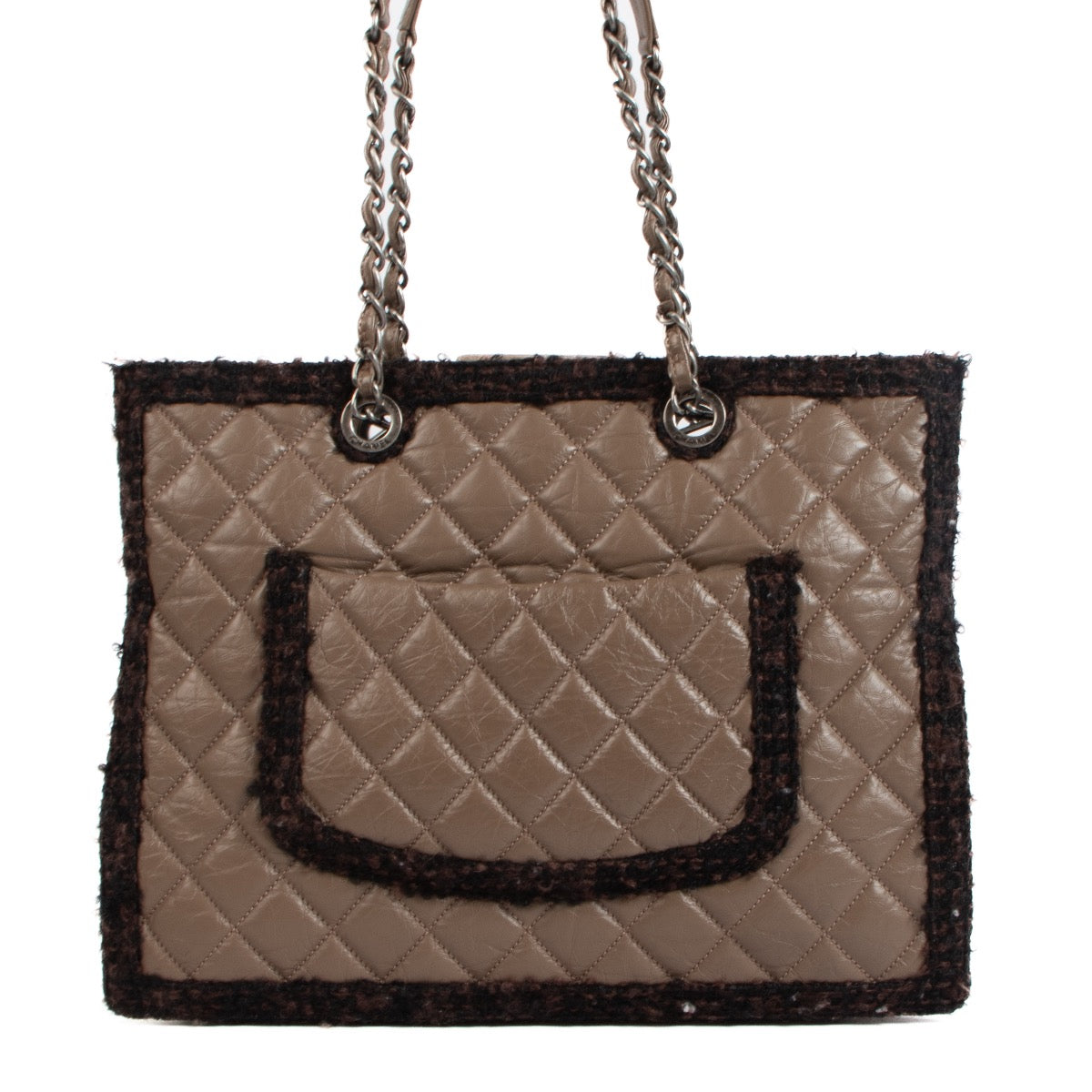 shop 100% authentic second hand Chanel Taupe Tweed Trim Tote Bag on Labellov.com