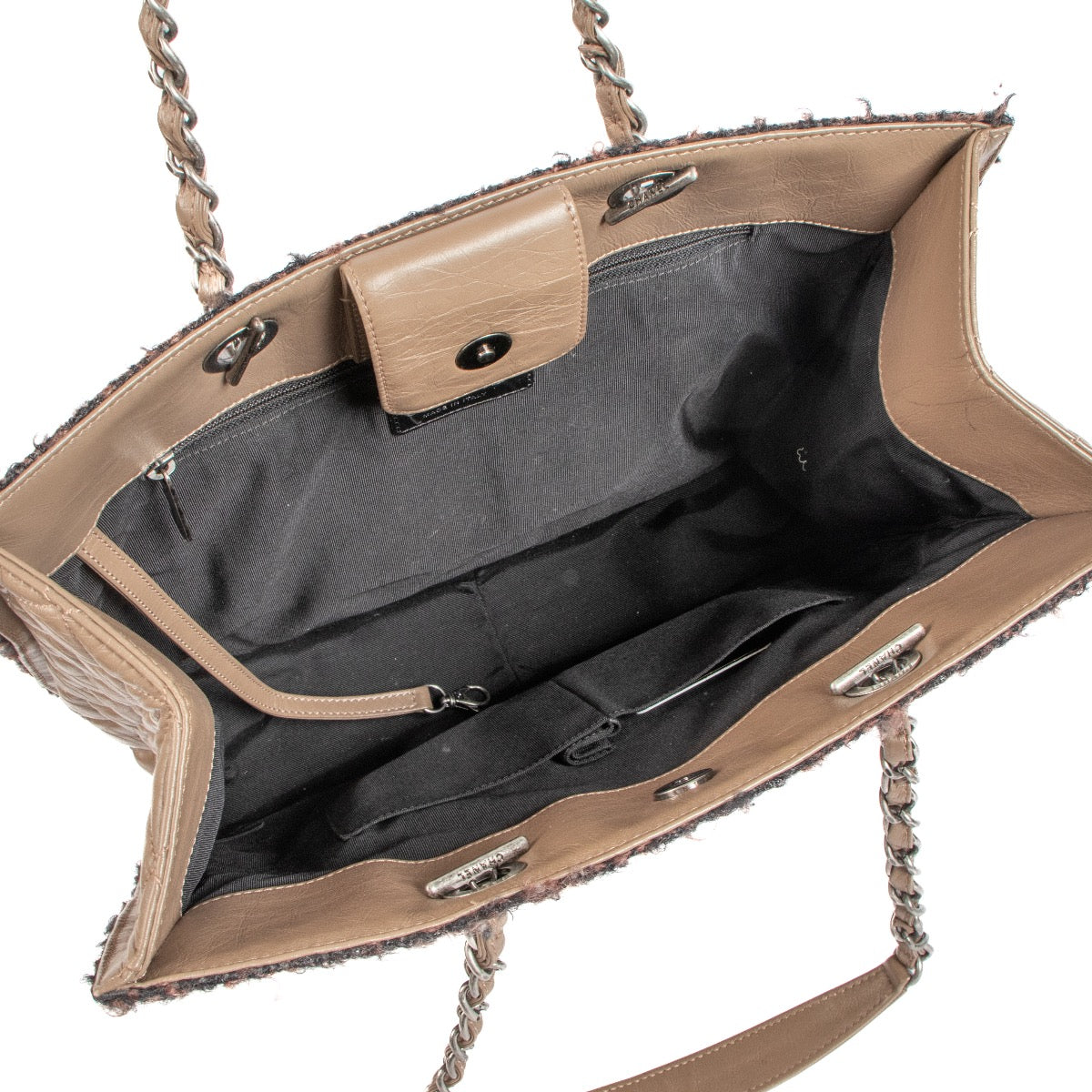 shop 100% authentic second hand Chanel Taupe Tweed Trim Tote Bag on Labellov.com