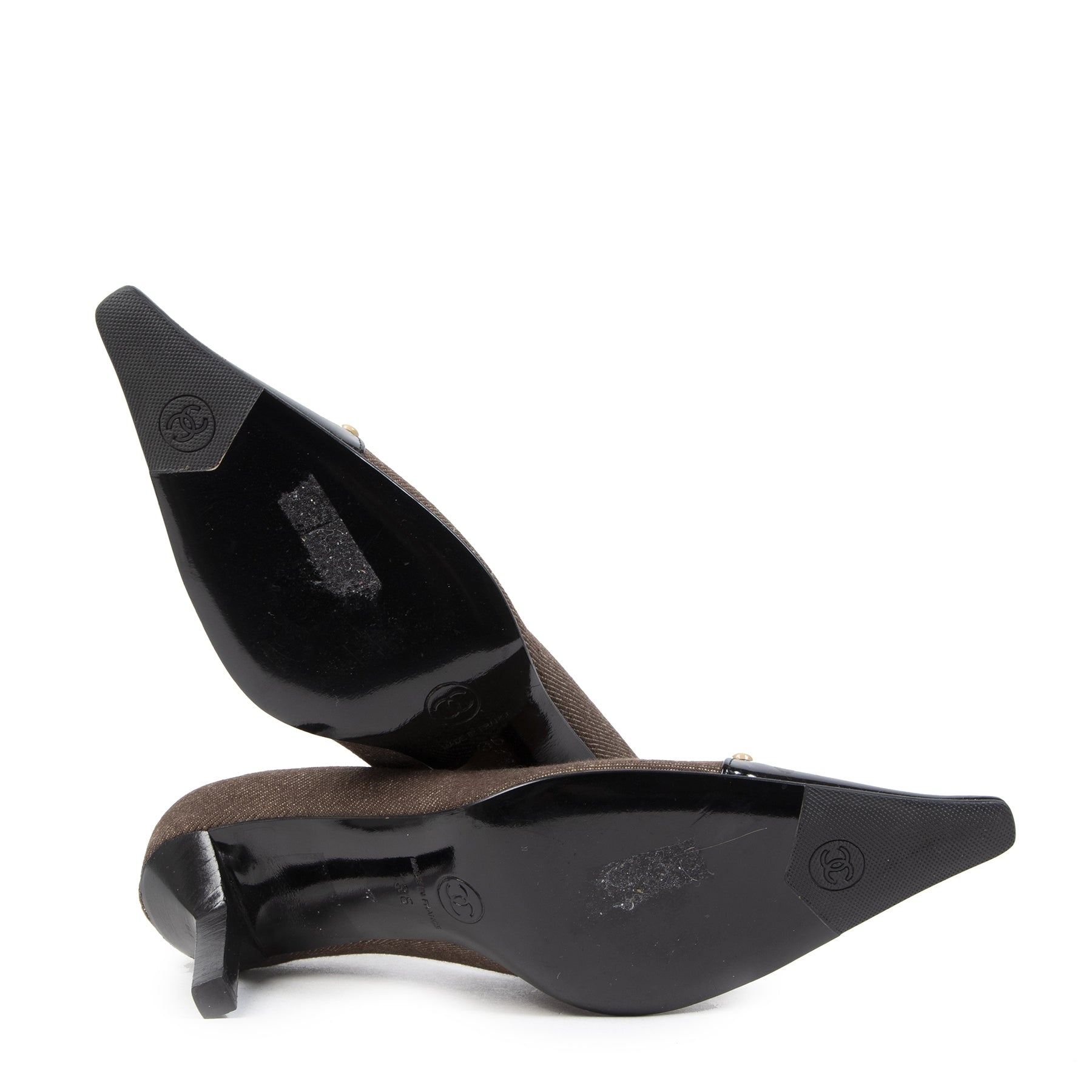 Authentic second-hand vintage Chanel Brown Cut-Out Pumps Size 36 buy online webshop LabelLOV