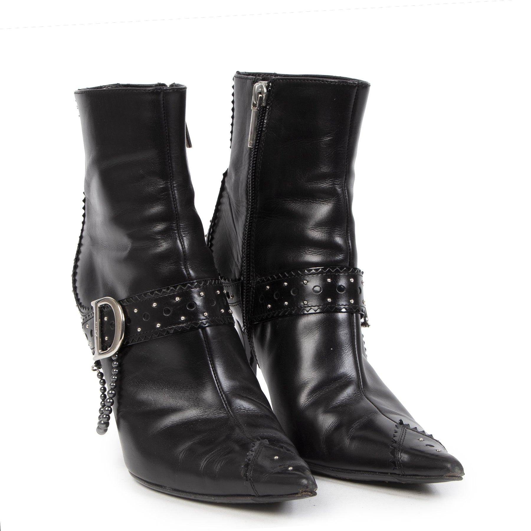 Authentic secondhand Christian Dior Black leather Ankle Boots - Size 37,5 designer shoes fashion luxury vintage webshop safe secure online shopping worldwide shipping