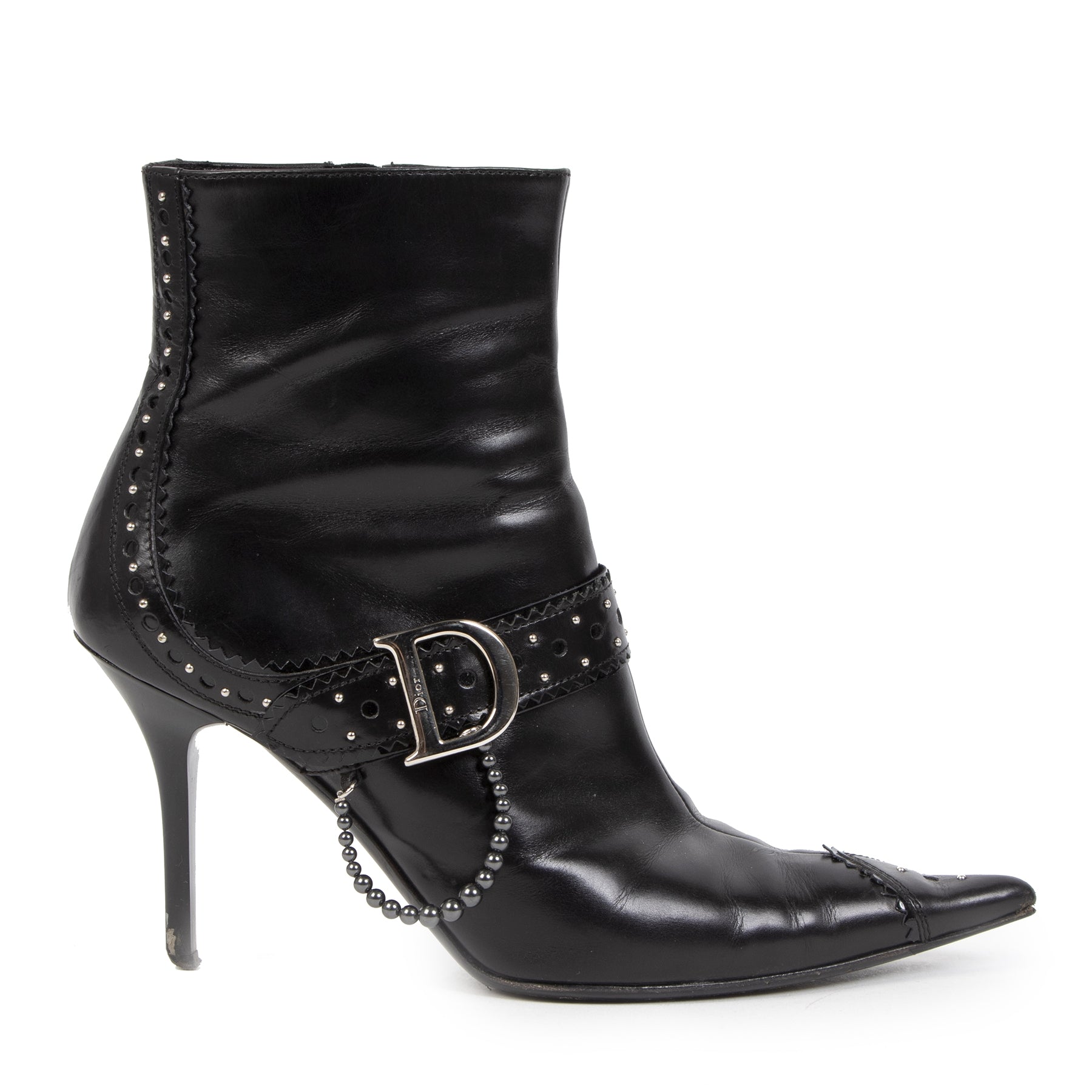 Authentieke Tweedehands Christian Dior Black leather Ankle Boots - Size 37,5 juiste prijs veilig online shoppen luxe merken webshop winkelen Antwerpen België mode fashion