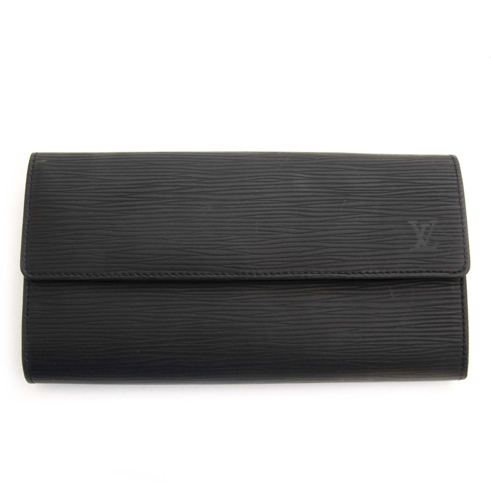 Authentieke tweedehands vintage Louis Vuitton Epi Sarah Wallet Black koop online webshop LabelLOV