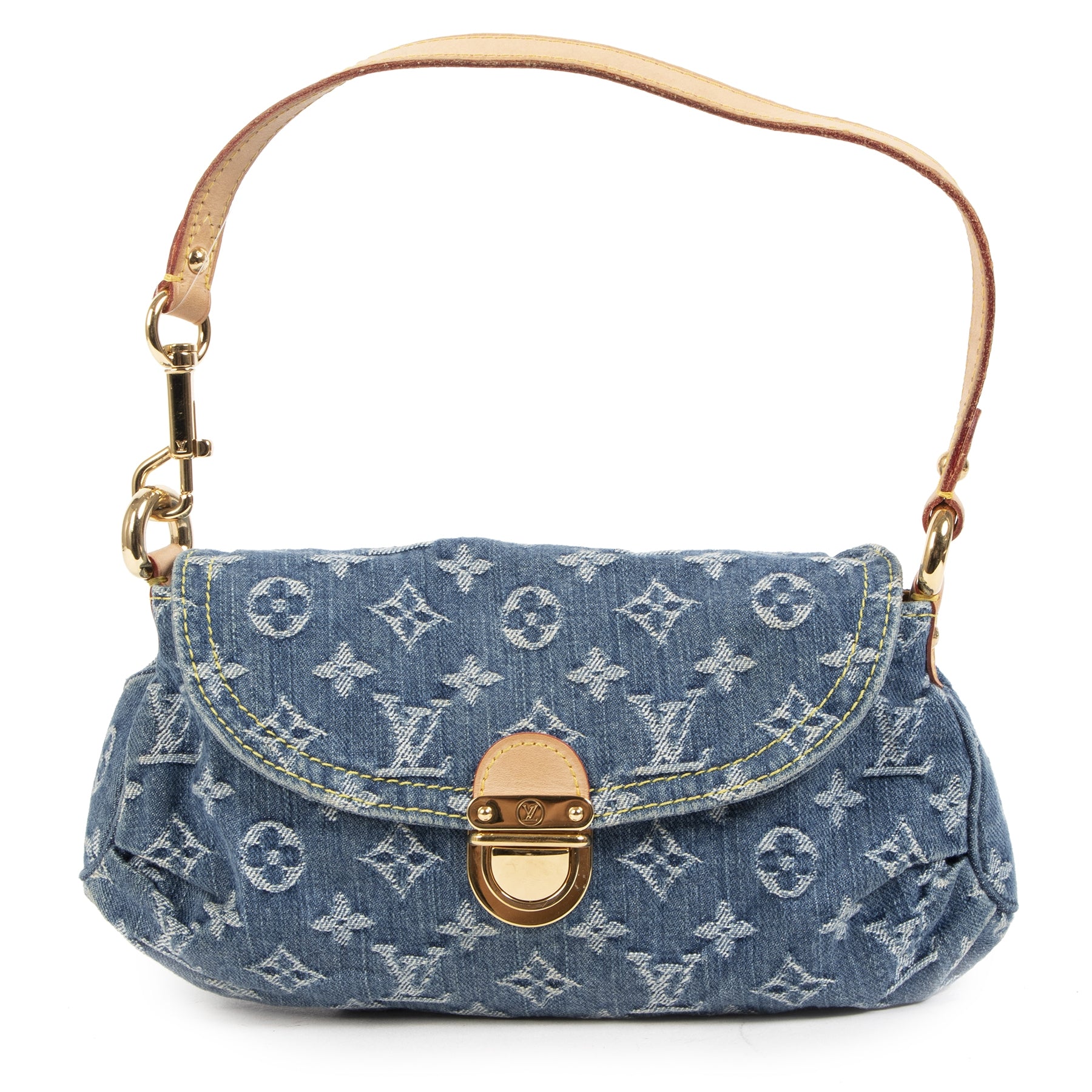 Authentic second-hand vintage Louis Vuitton Pleaty Blue Denim Baguette buy online webshop LabelLOV