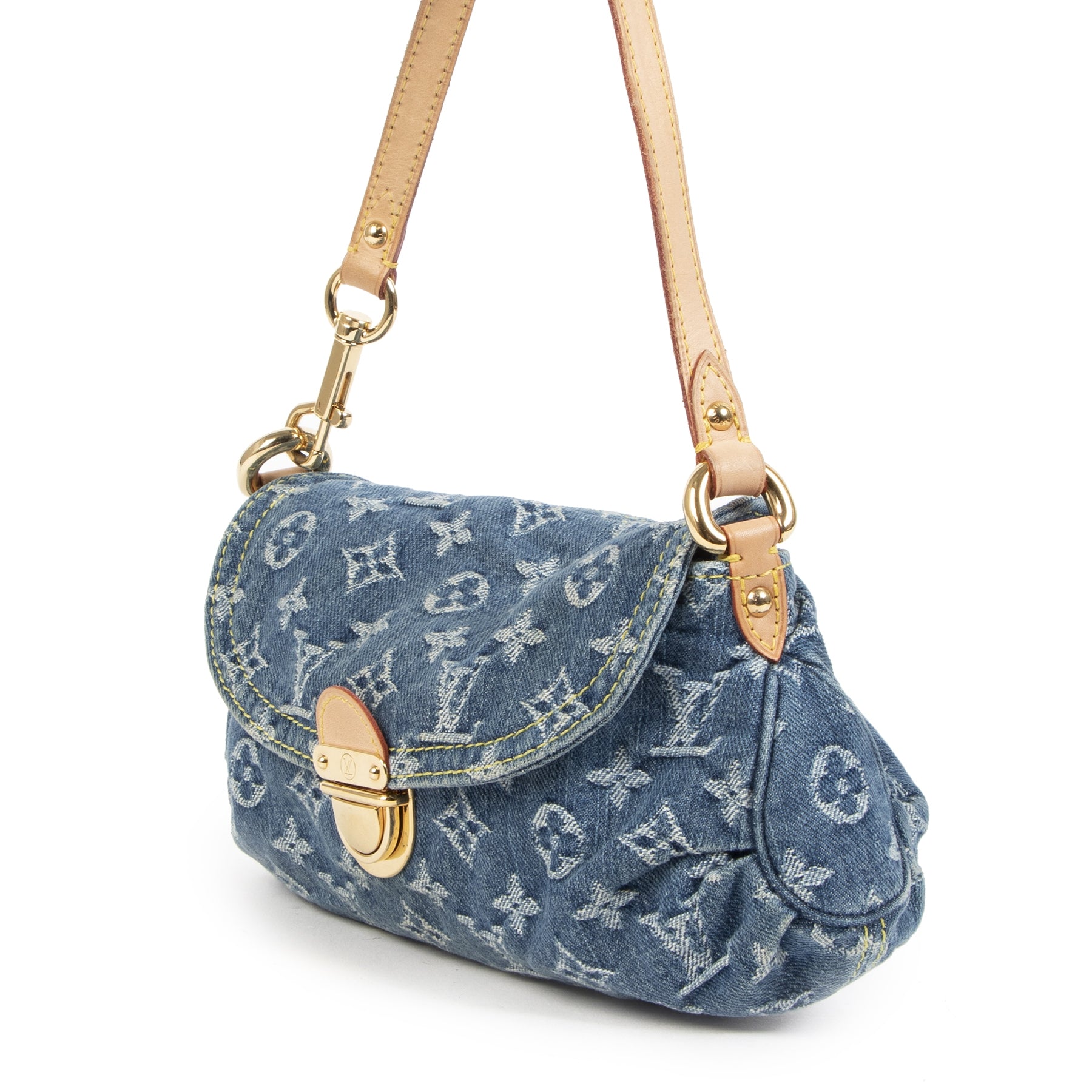 Authentic second-hand vintage Louis Vuitton Pleaty Blue Denim Baguette buy online webshop LabelLOV