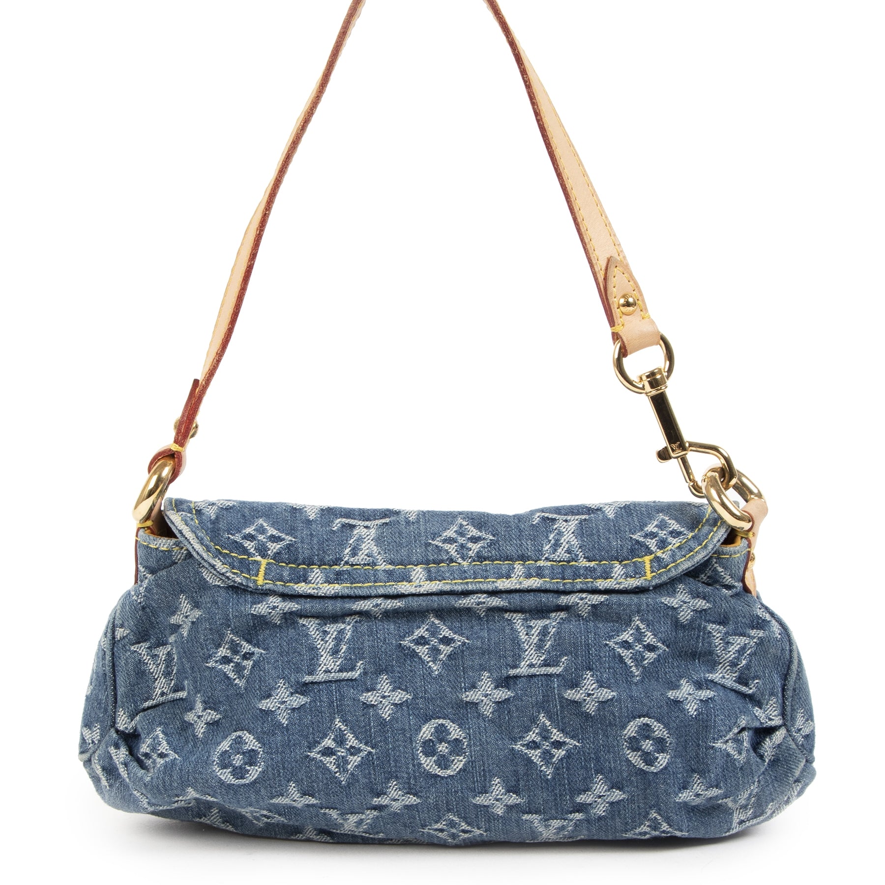 Authentic second-hand vintage Louis Vuitton Pleaty Blue Denim Baguette buy online webshop LabelLOV