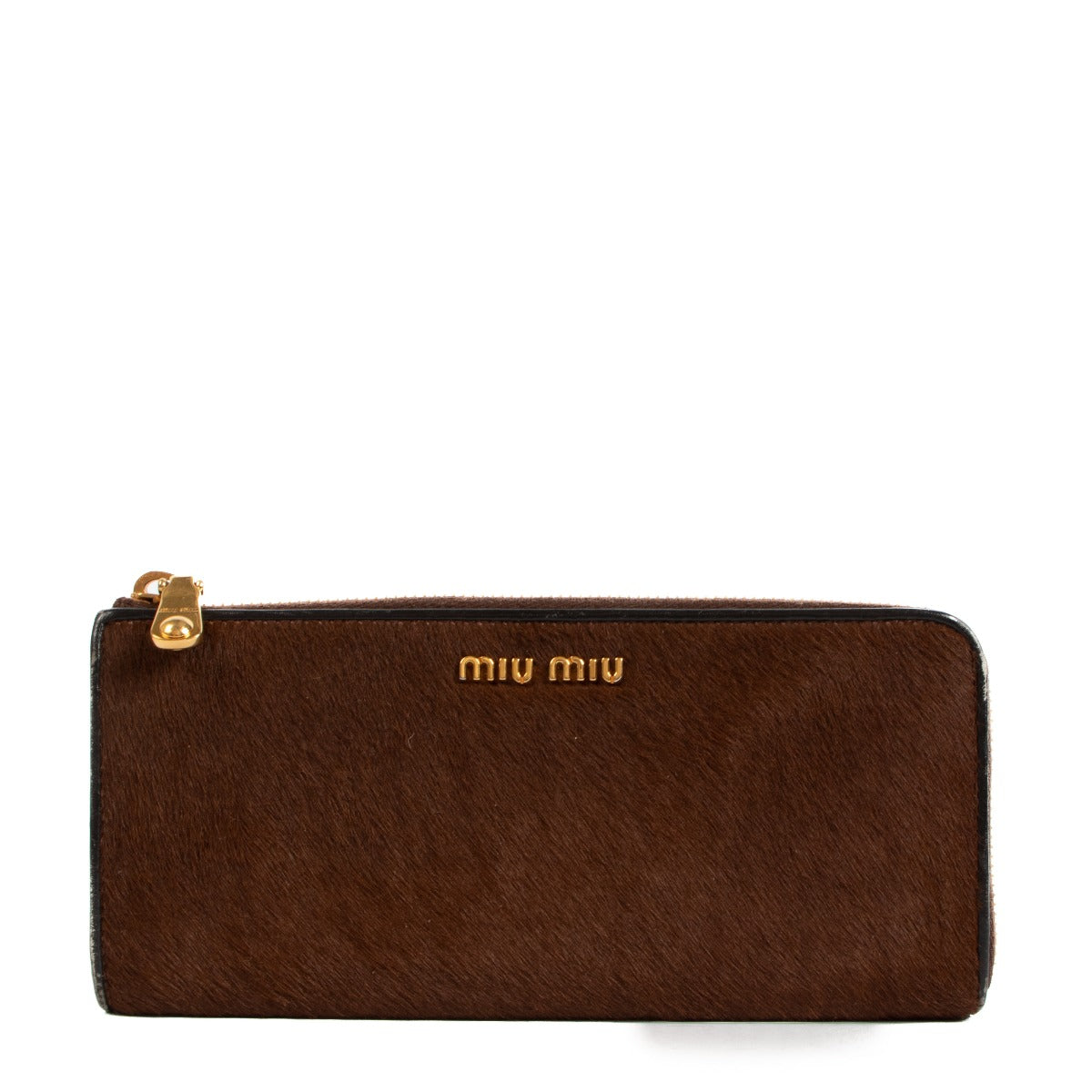 Miu Miu Brown Pony Hair Zipped Wallet