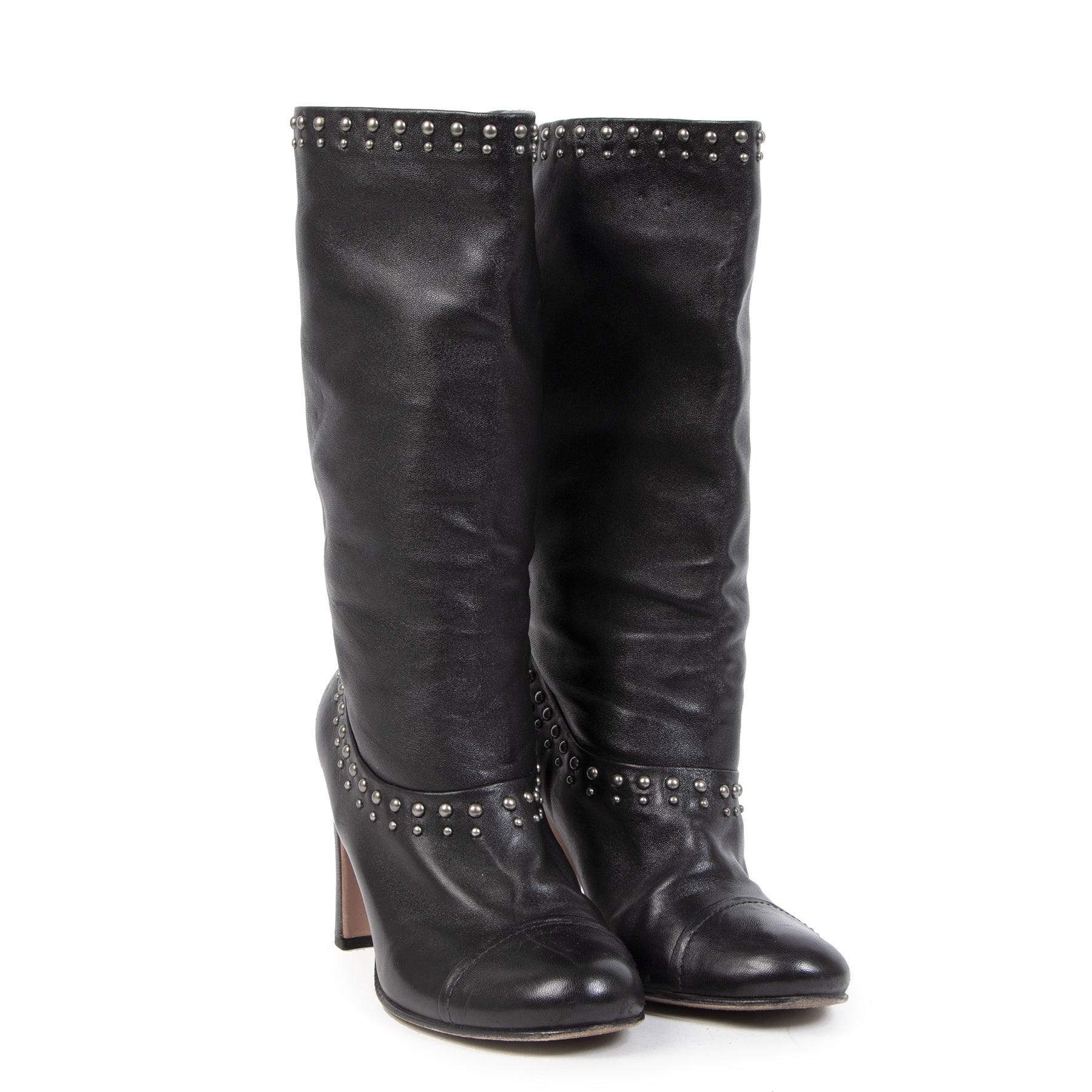 Authentic second-hand vintage Prada Black Leather Boots With Studs Size 38 buy online webshop LabelLOV