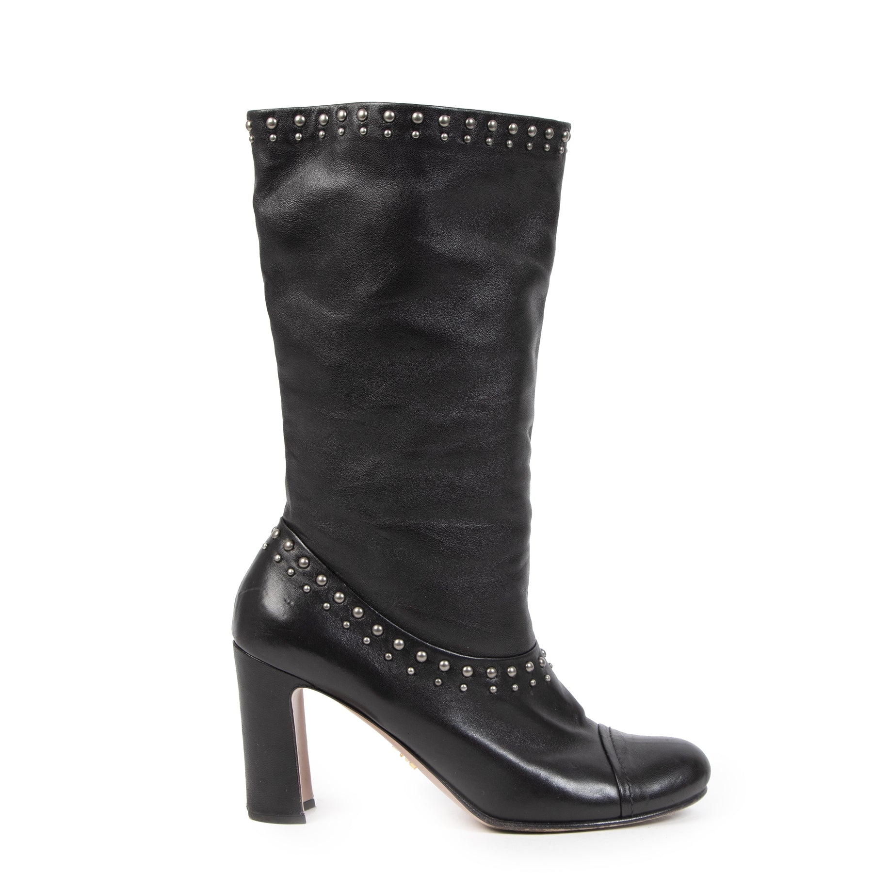 Authentic second-hand vintage Prada Black Leather Boots With Studs Size 38 buy online webshop LabelLOV
