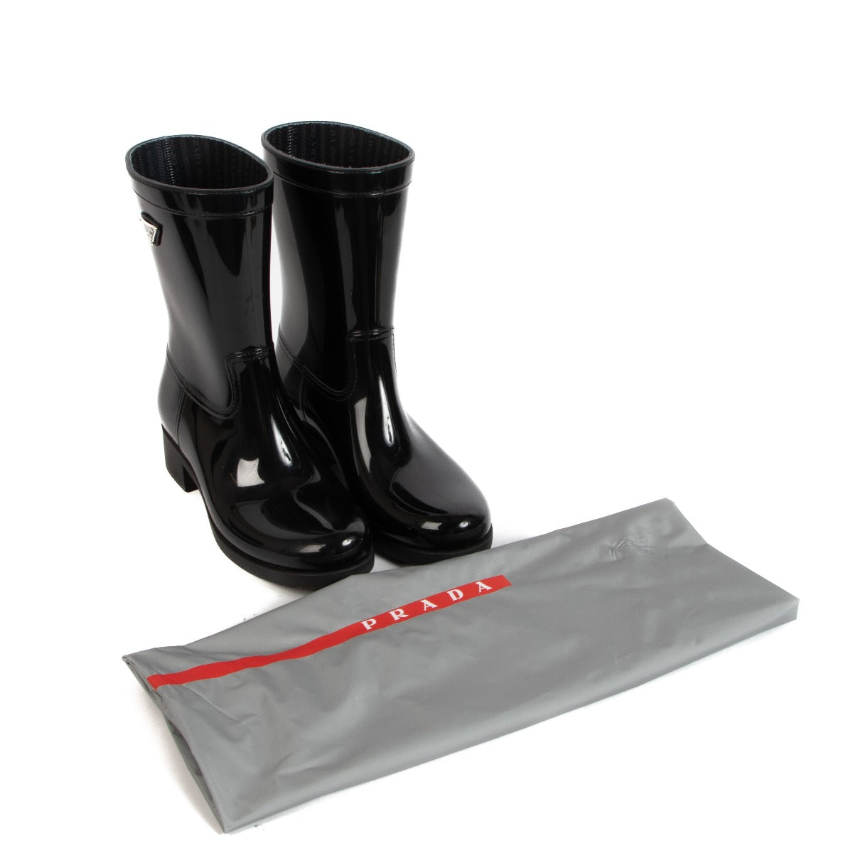 Prada Black Logo Rain Boots