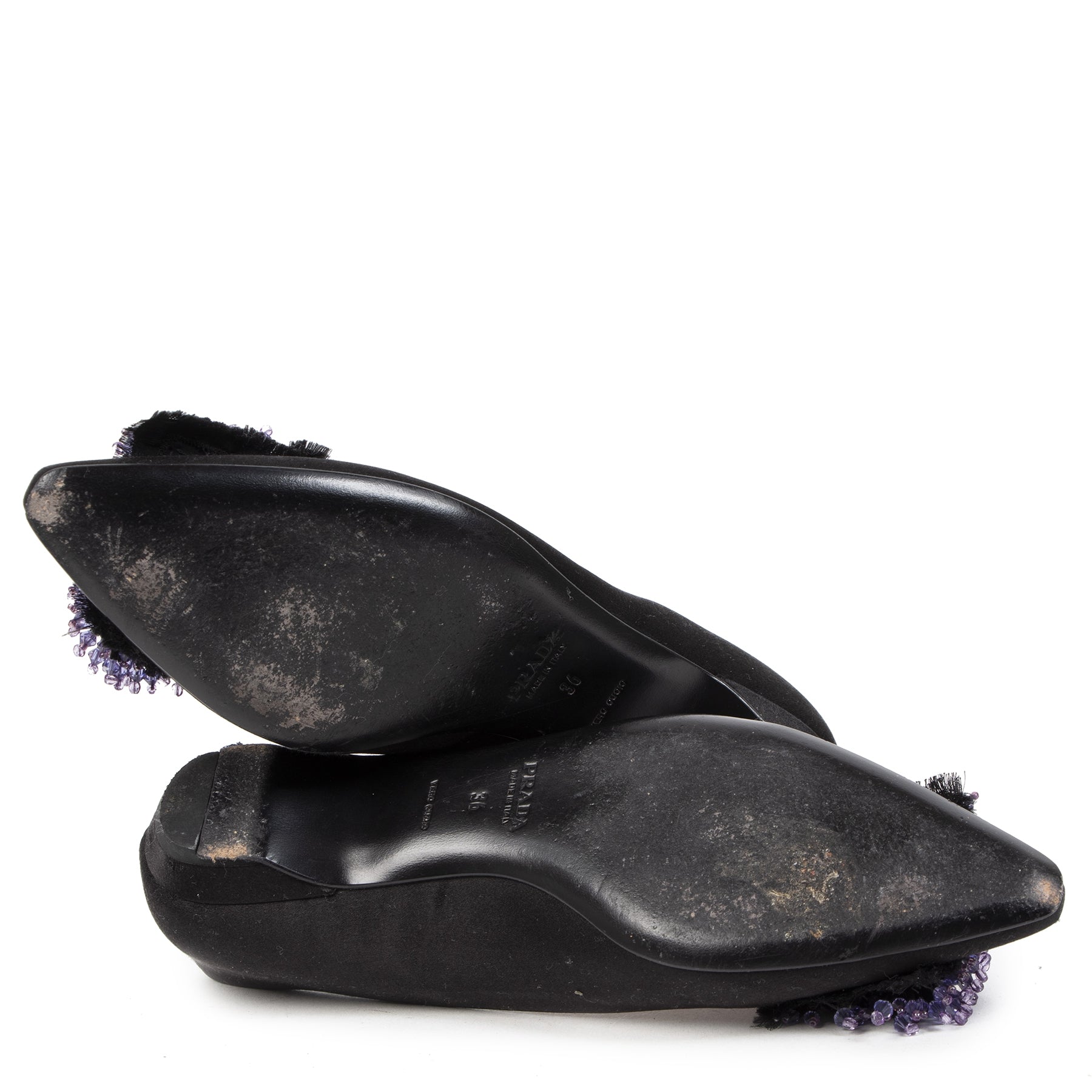 Authentieke Tweedehands Prada Silk Beaded Ballet Flats - Size 36 Prada ballerina's zwart maat 36 juiste prijs veilig online shoppen luxe merken webshop winkelen Antwerpen België mode fashion