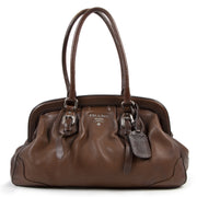Prada Brown Two Tone Leather Frame Bag