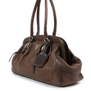 Prada Brown Two Tone Leather Frame Bag