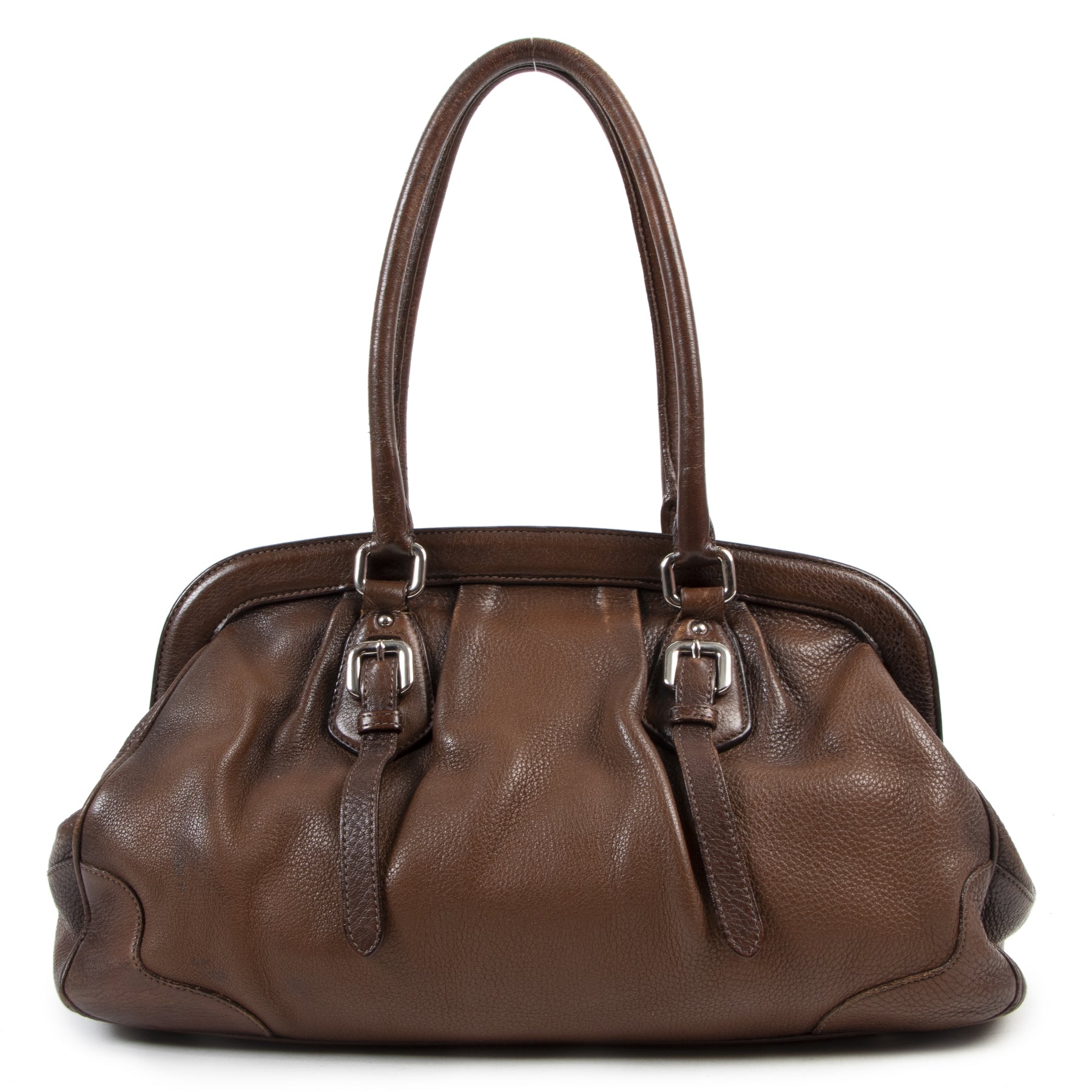 acheteter en linge seconde main Prada Brown Two Tone Leather Frame Bag