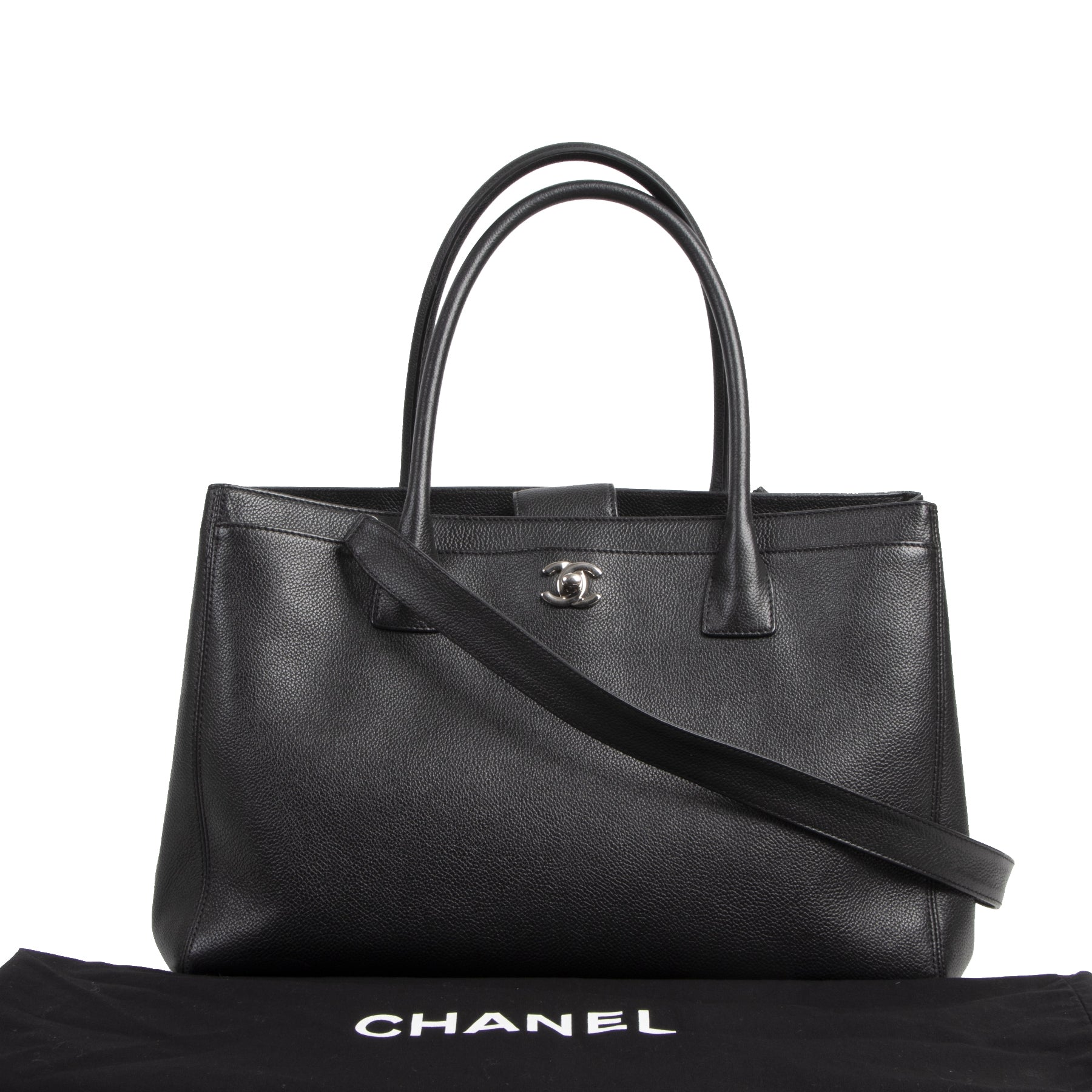 Authentieke tweedehands vintage Chanel Black Leather Executive Tote koop online webshop LabeLOV