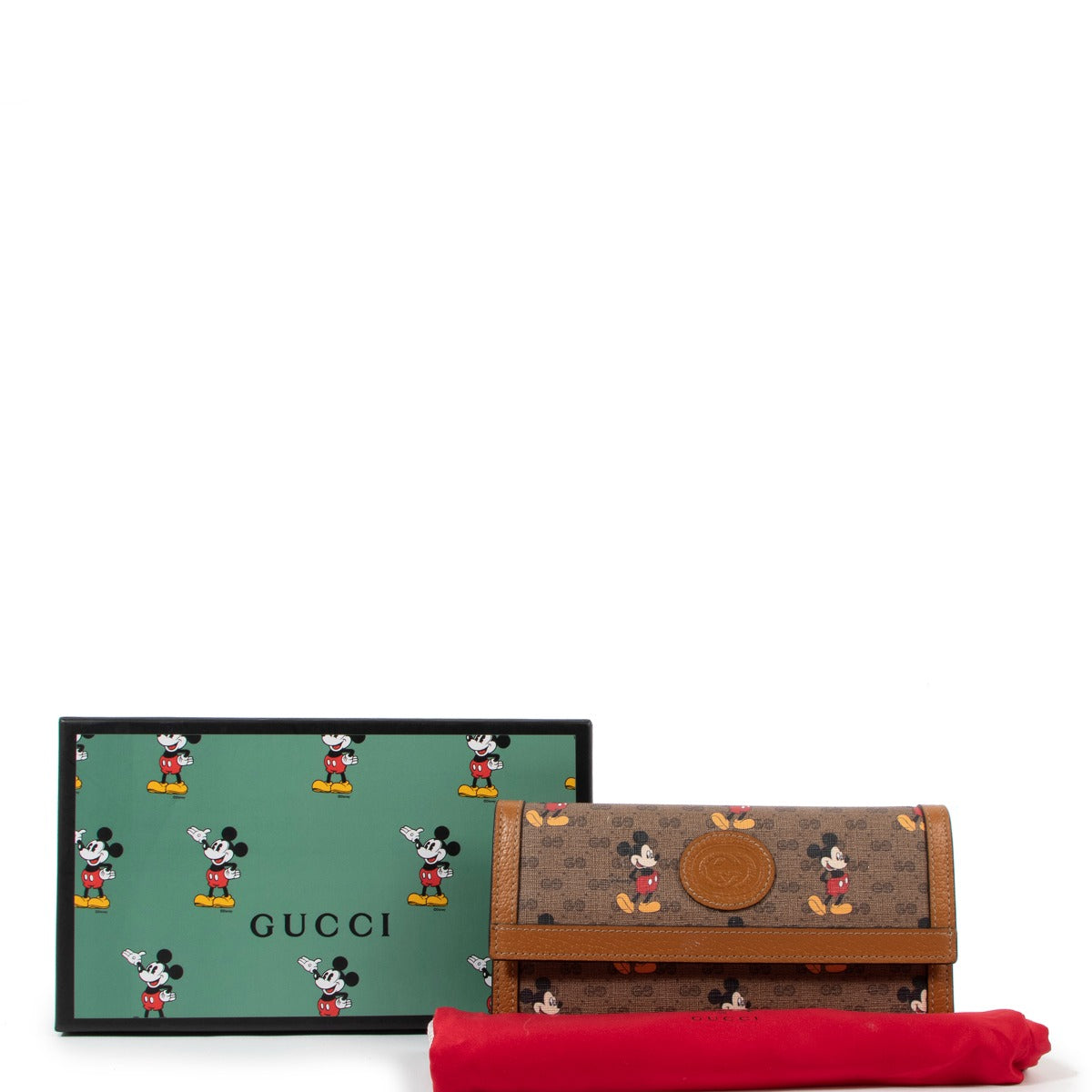 Buy a vintage original Gucci x Disney Mickey Mouse GG Supreme Leather Long Wallet in very good condition at Labellov Antwerp.