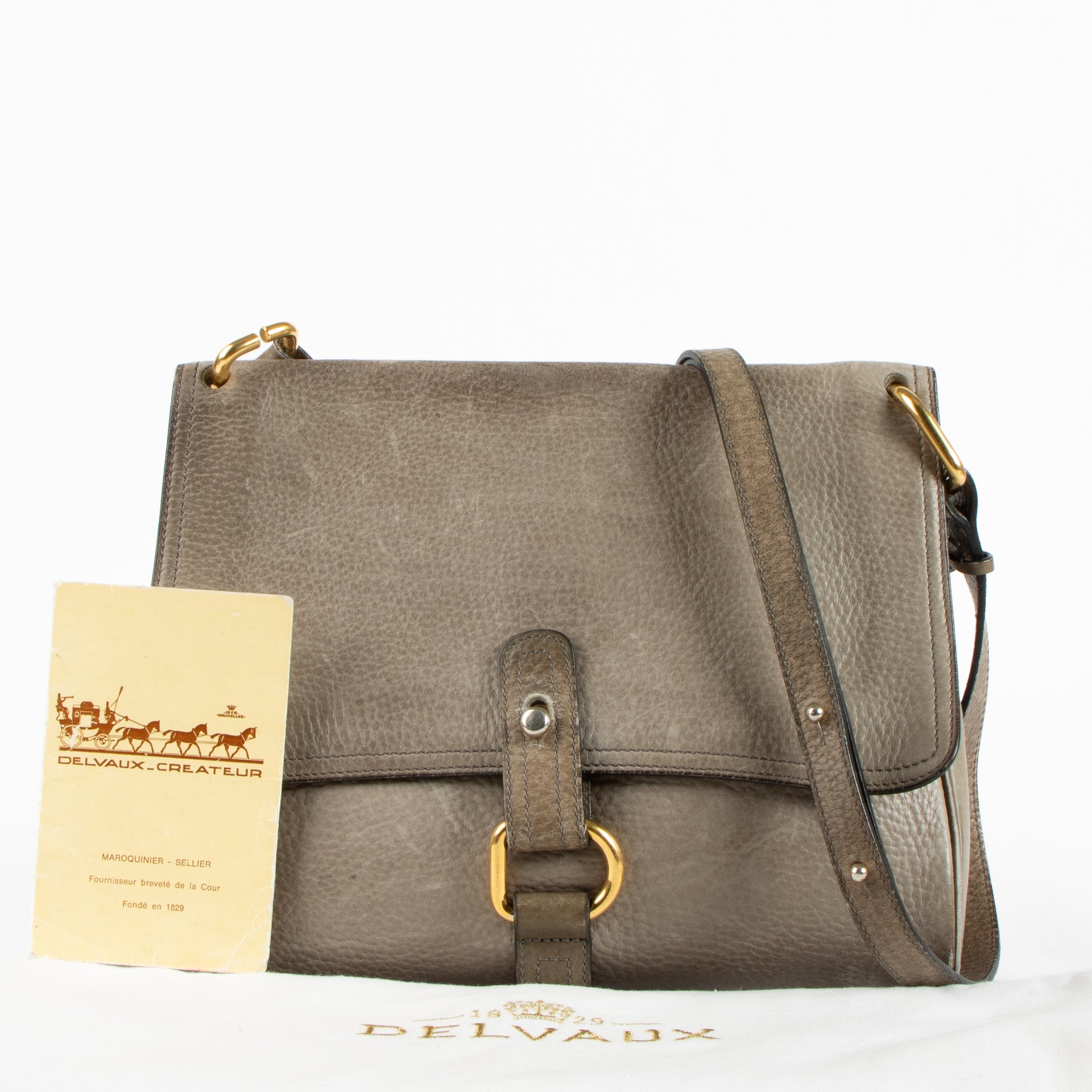 Shop this authentic Delvaux Taupe Fichou Crossbody Bag pre-loved on Labellov.com