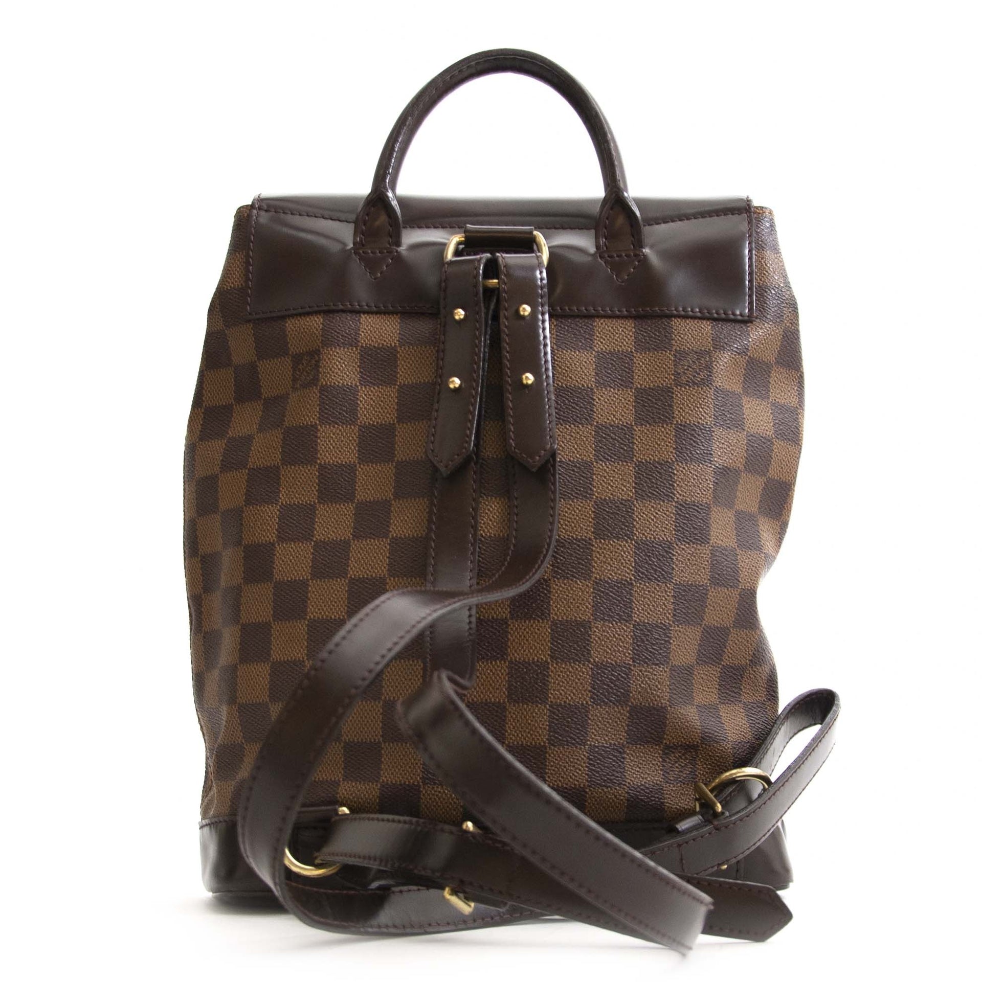 Authentieke tweedehands vintage Louis Vuitton Damier Ebene Soho Backpack koop online webshop LabelLOV