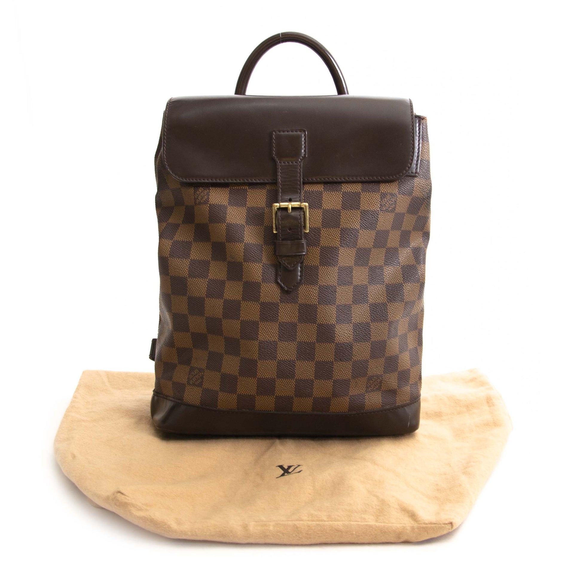 Authentieke tweedehands vintage Louis Vuitton Damier Ebene Soho Backpack koop online webshop LabelLOV