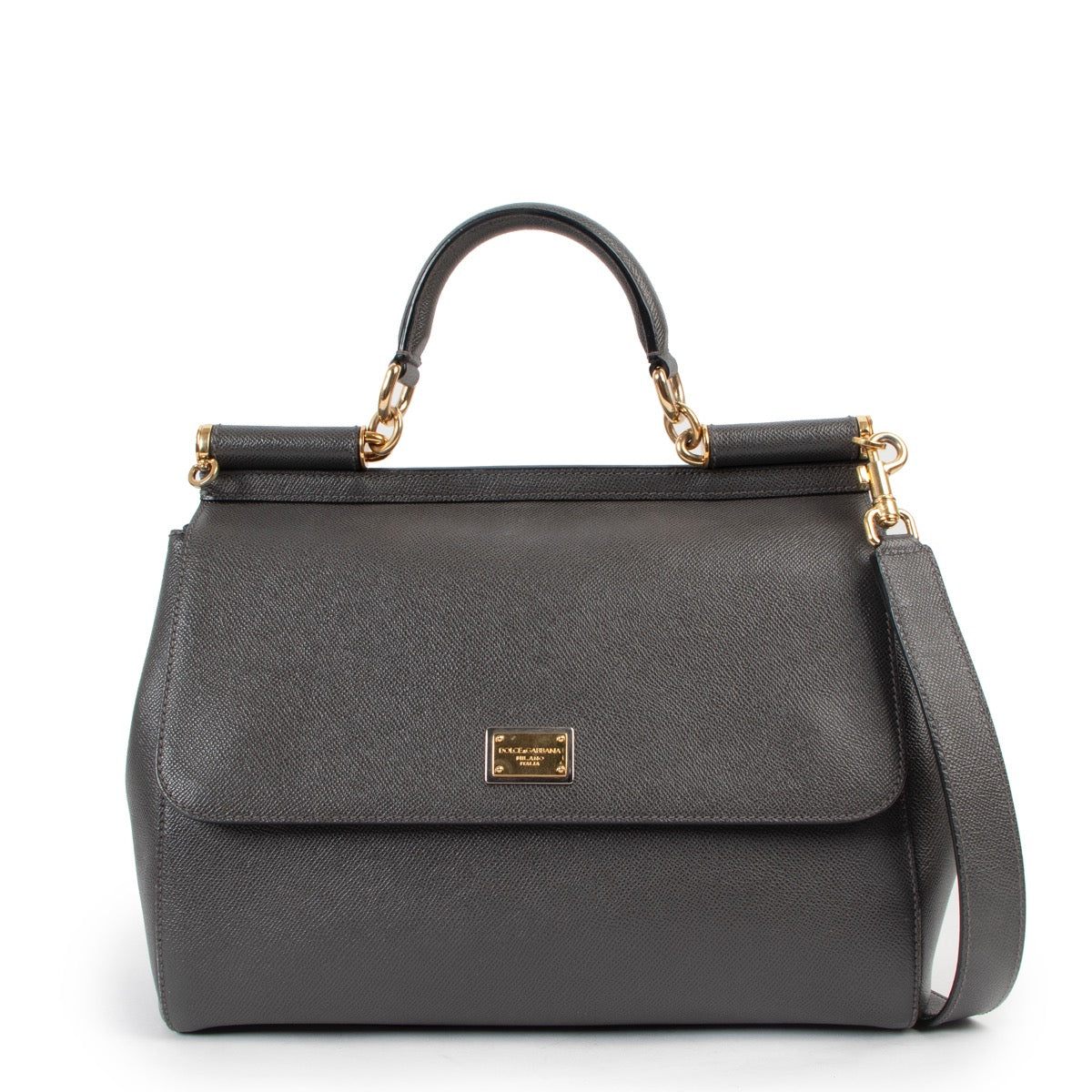 Shop now for your pre-loved, 100% authentic Dolce & Gabbana Grey Leather Sicily Shoulder bag at Labellov in Antwerp