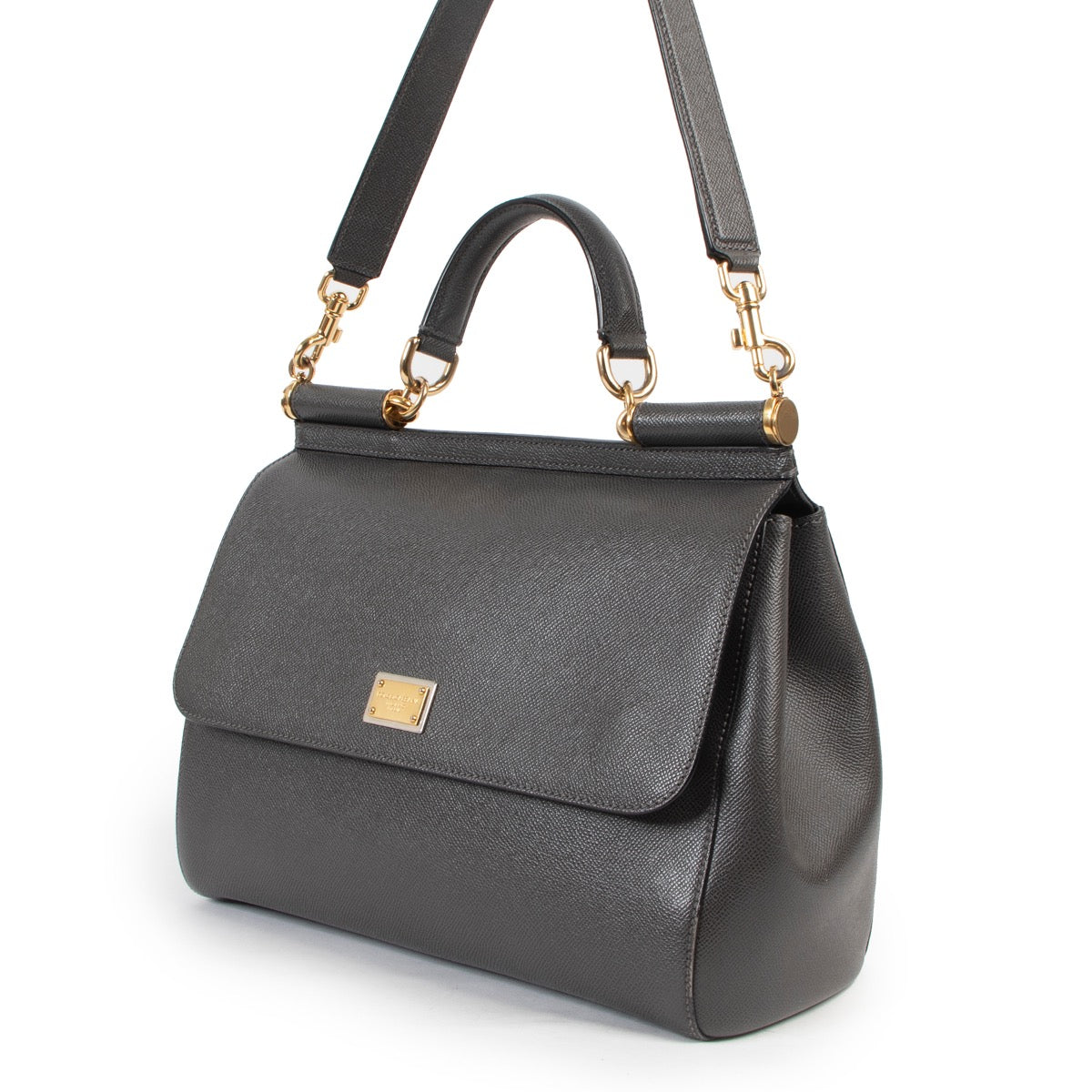 Shop now for your pre-loved, 100% authentic Dolce & Gabbana Grey Leather Sicily Shoulder bag at Labellov in Antwerp