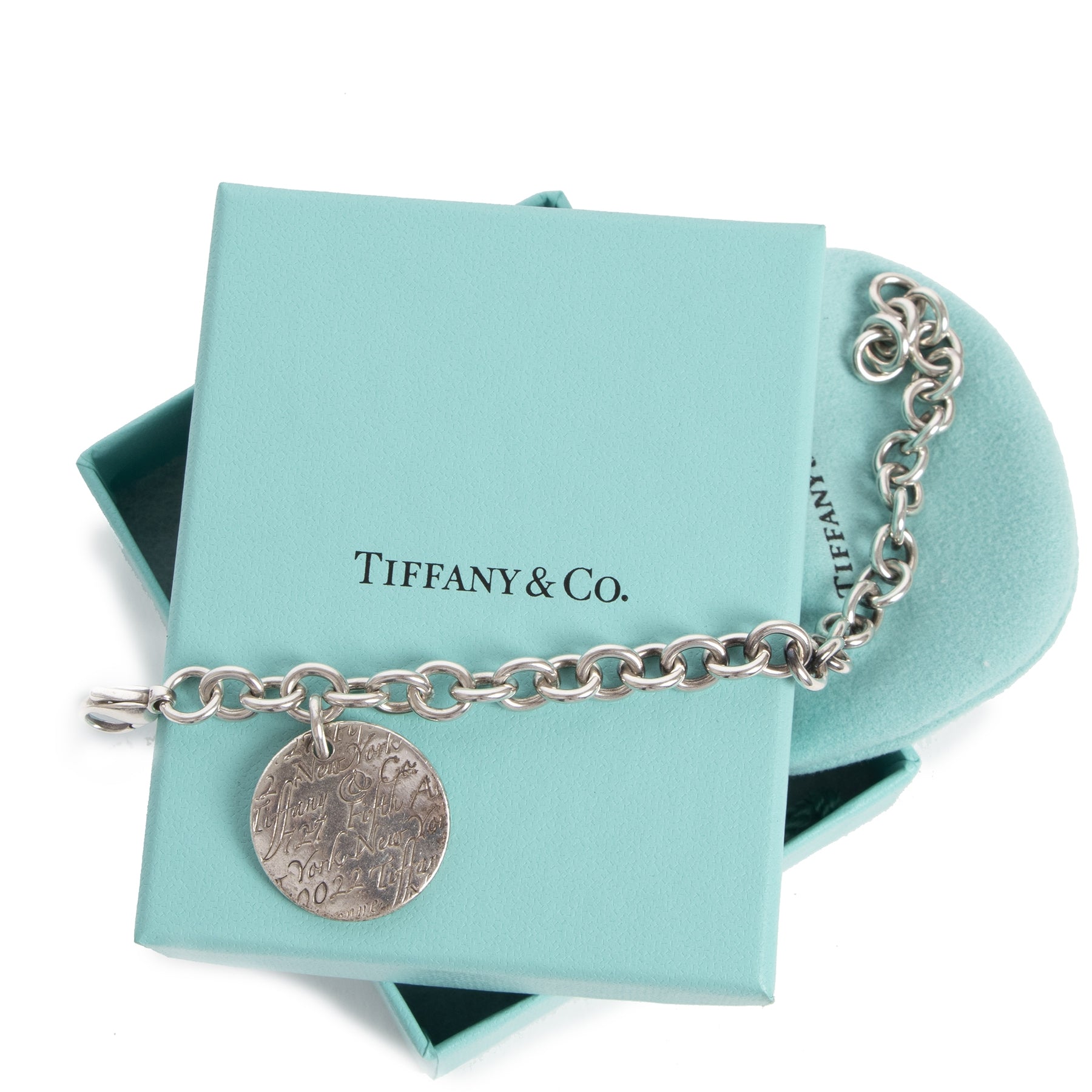 Tiffany & Co Silver Notes New York Fifth Ave Round Charm Bracelet