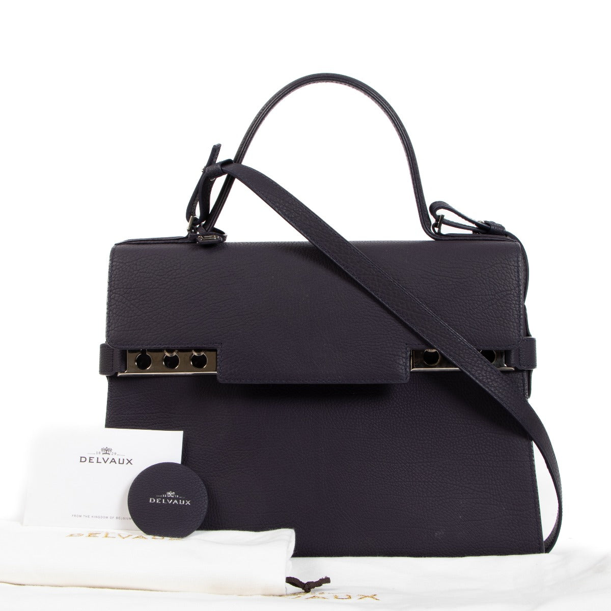 shop authentic second hand Delvaux Tempête GM Indigo Crispy Calf Top Handle on Labellov.com