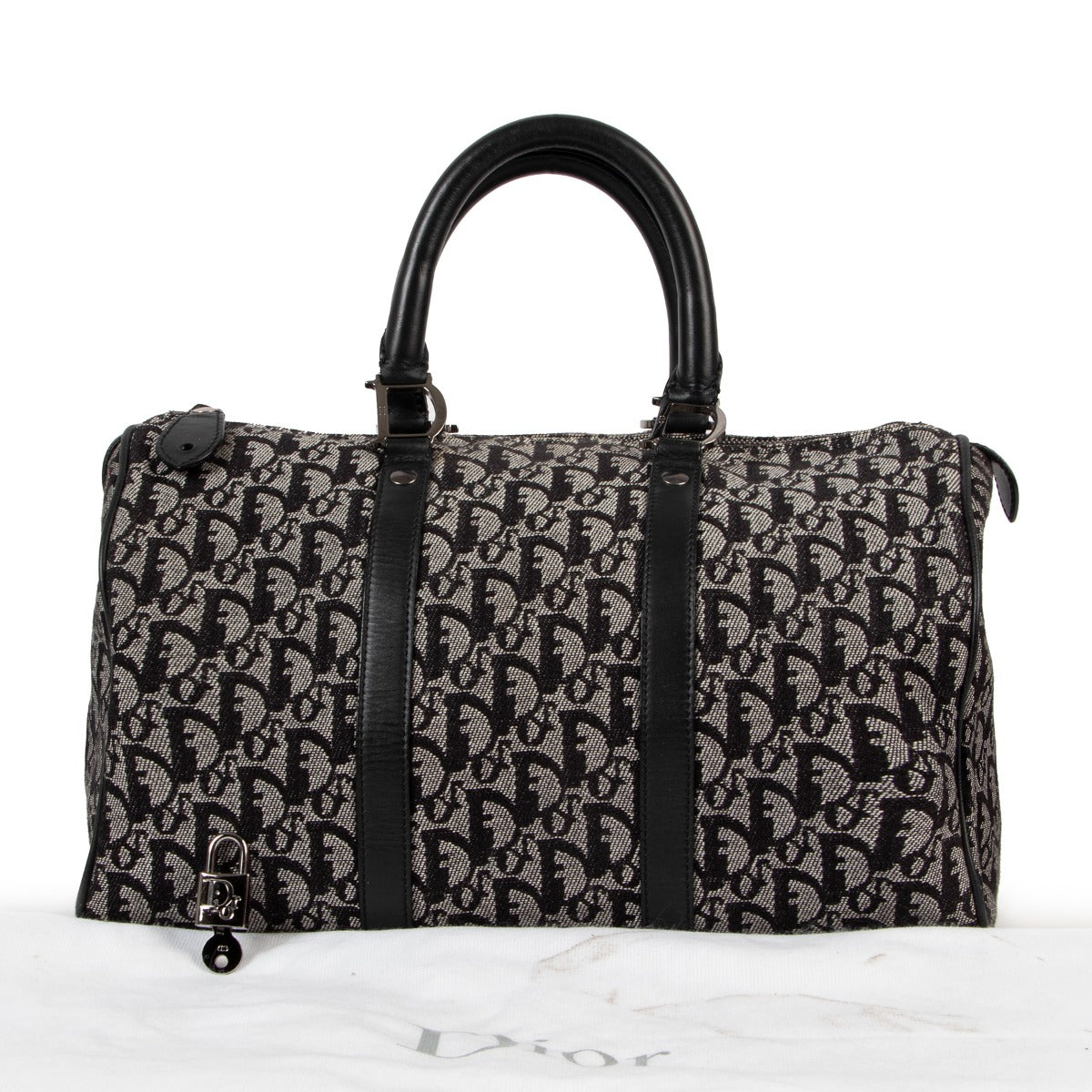 Buy an authentic second hand Christian Dior Oblique Pattern Black Boston Bag in very good condition at Labellov